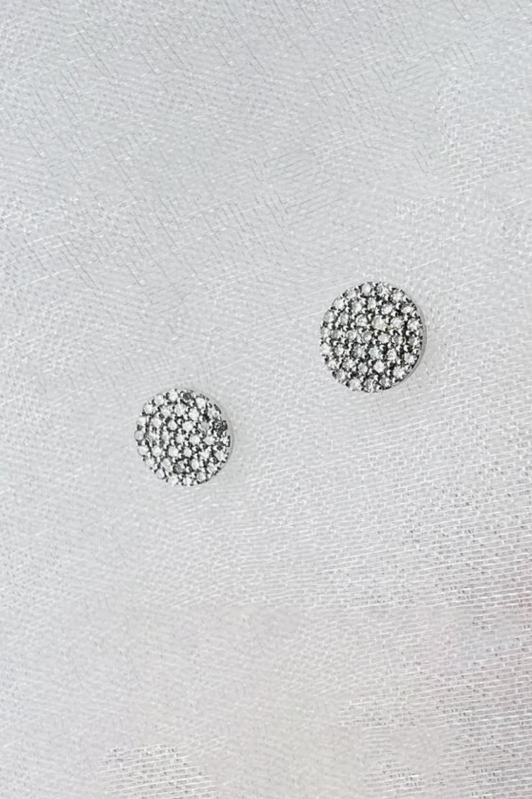 14k White Gold Diamond Disc Earrings - Jarbo