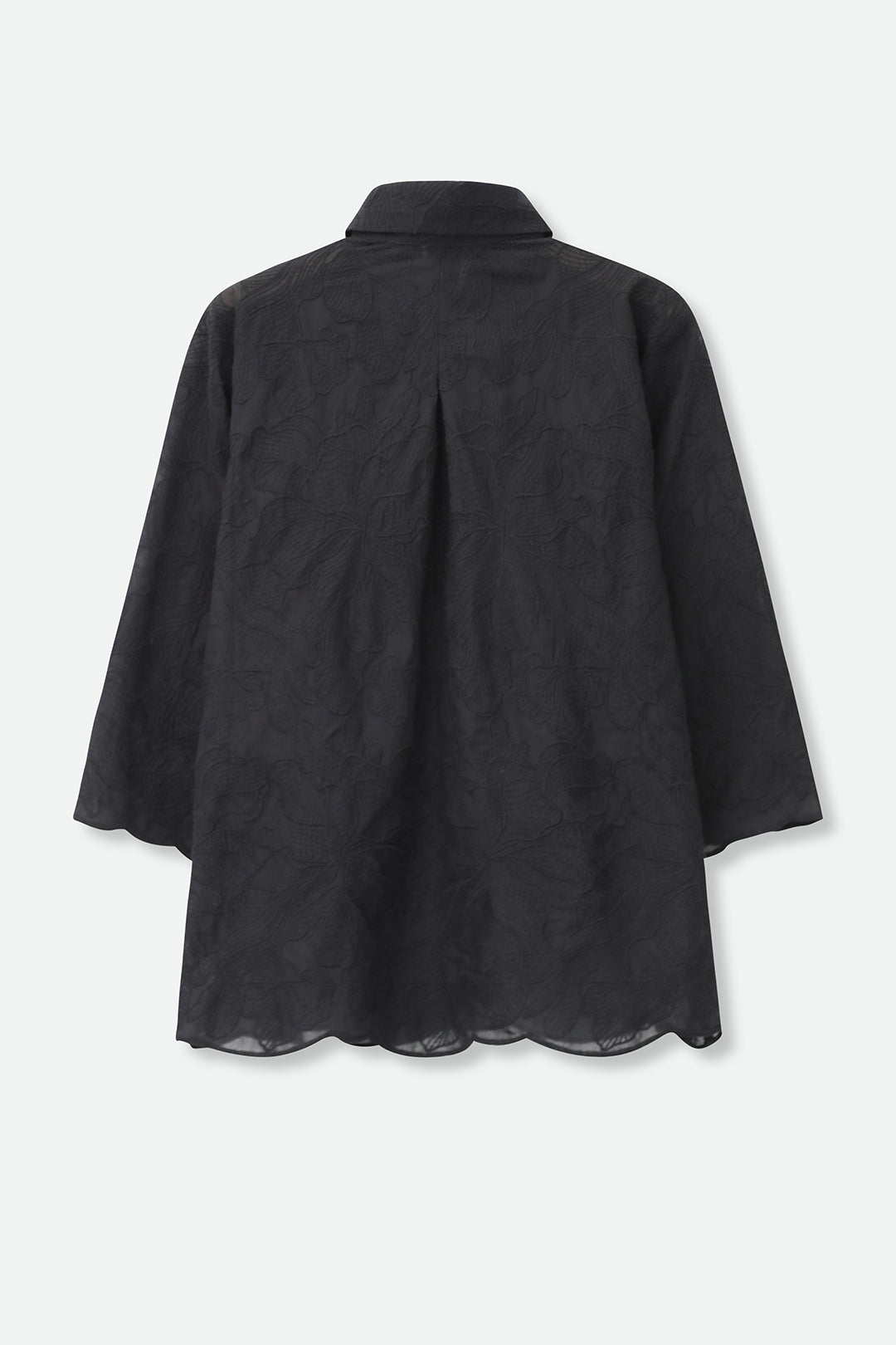CESARE CAMP SHIRT IN BLACK EMBROIDERED ITALIAN COTTON