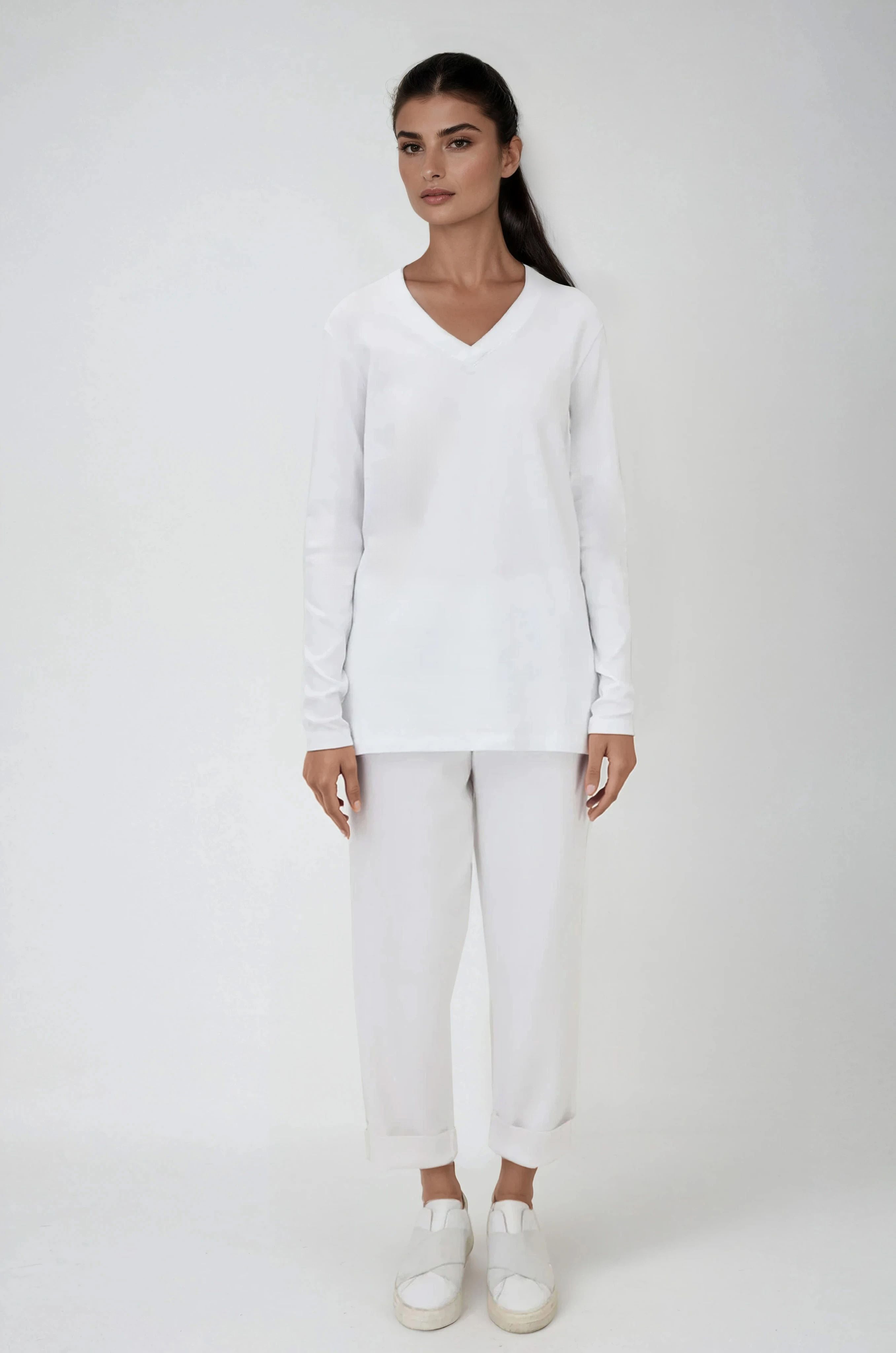 A LINE V NECK LONG SLEEVE IN PIMA COTTON STRETCH