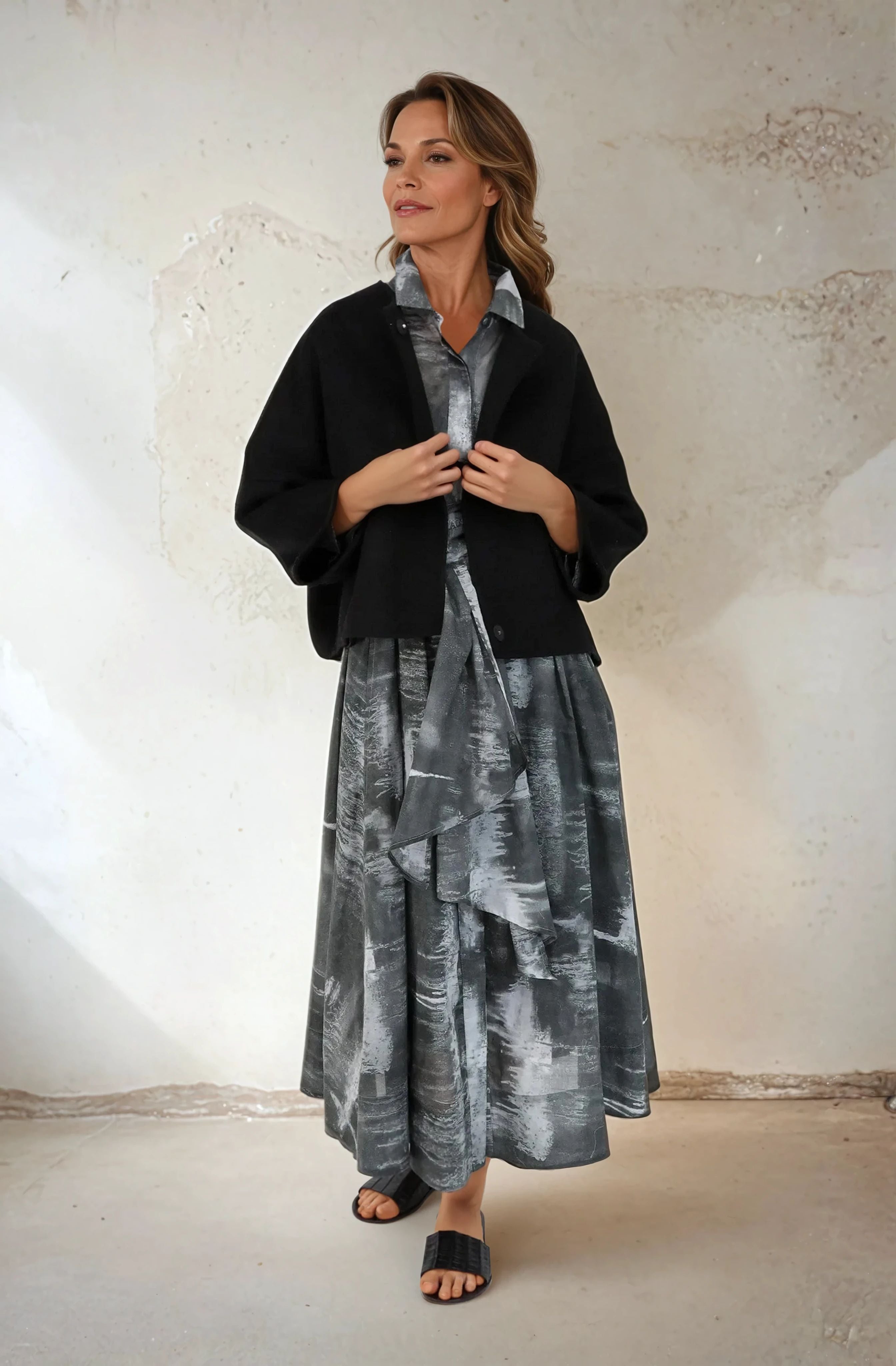 DUSK DRESS IN 100% FINE ITALIAN COTTON POPLIN STORM