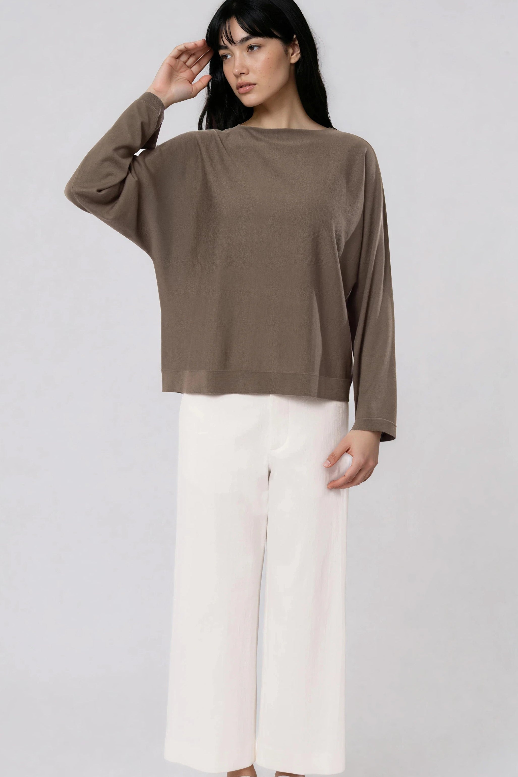 MAREN DOLMAN TOP IN FINE GAUGE ITALIAN SILK COTTON