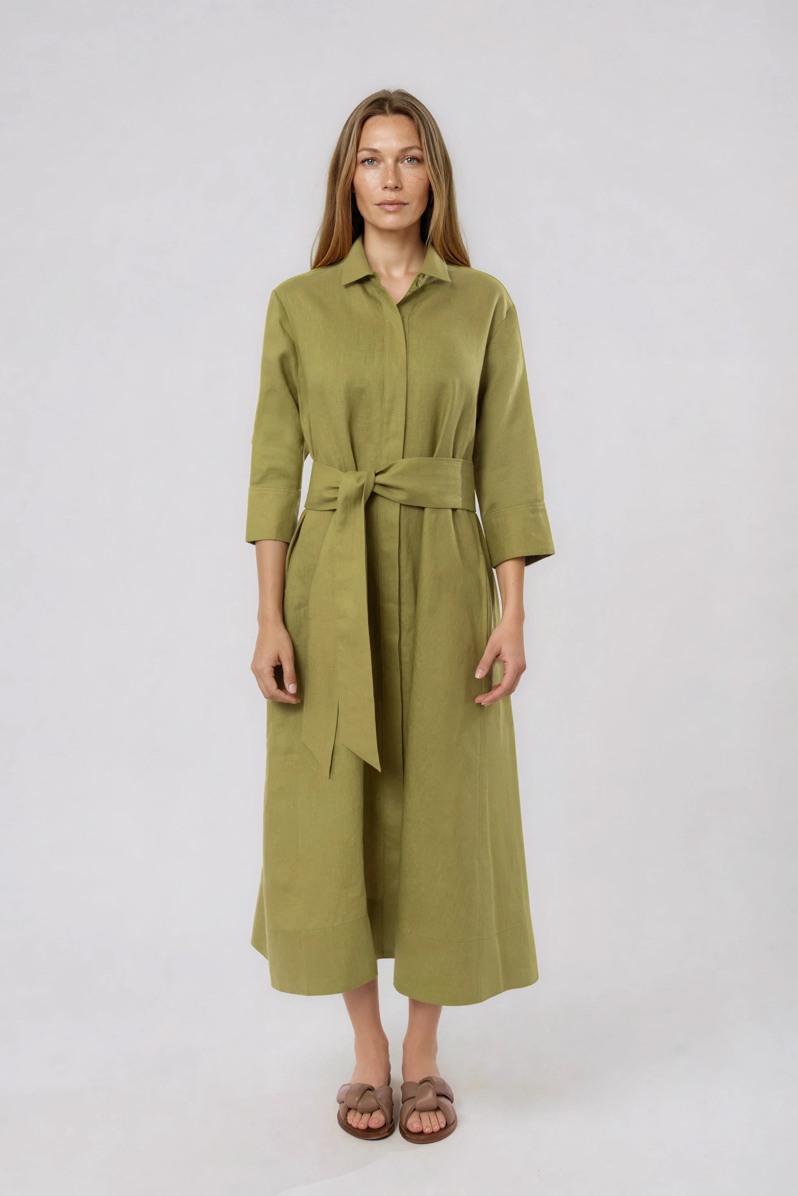 DANNI DRESS IN ITALIAN LINEN VERDE ARIA