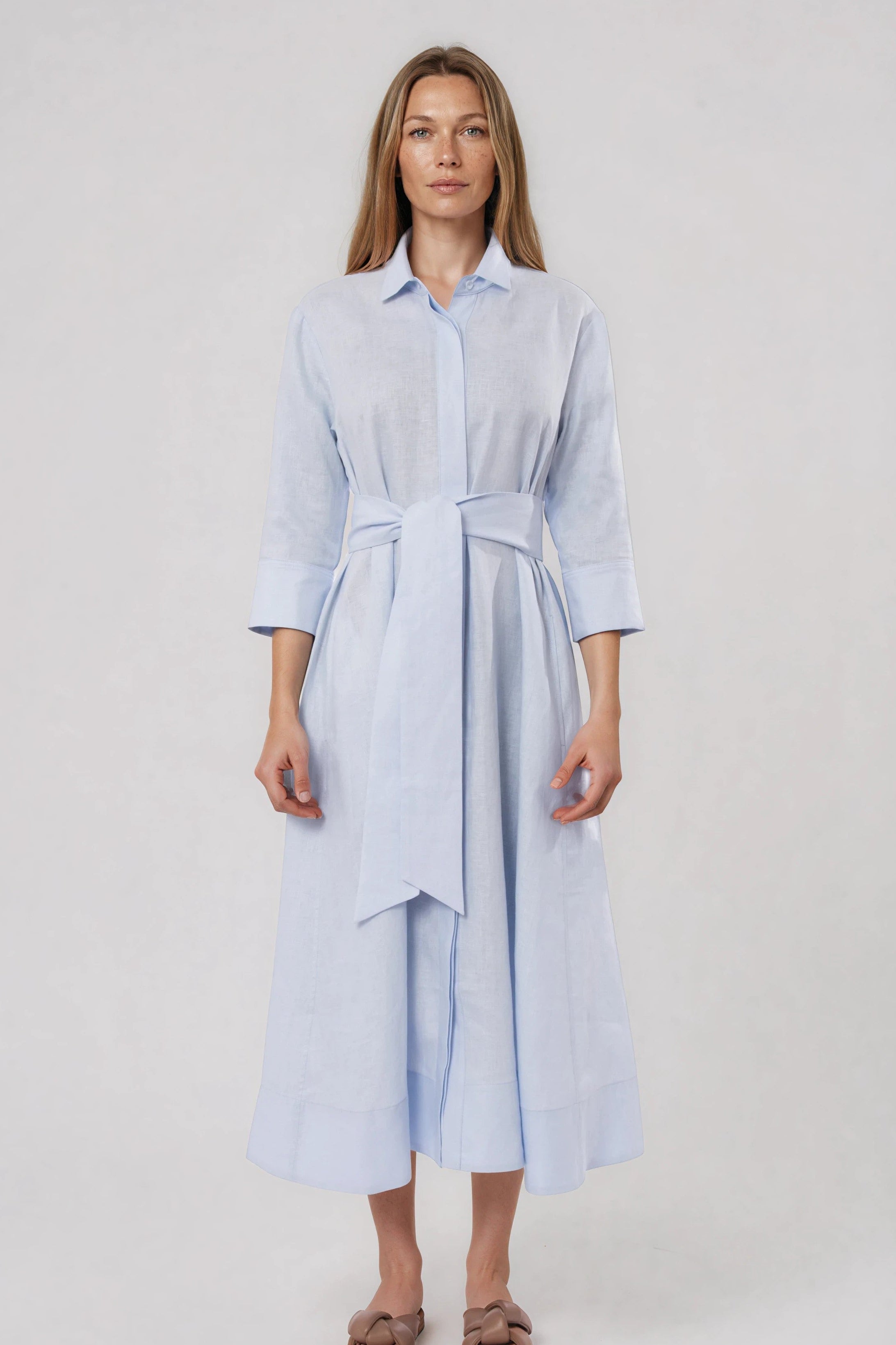 DANNI DRESS IN ITALIAN LINEN FRANCIA LIGHT BLUE