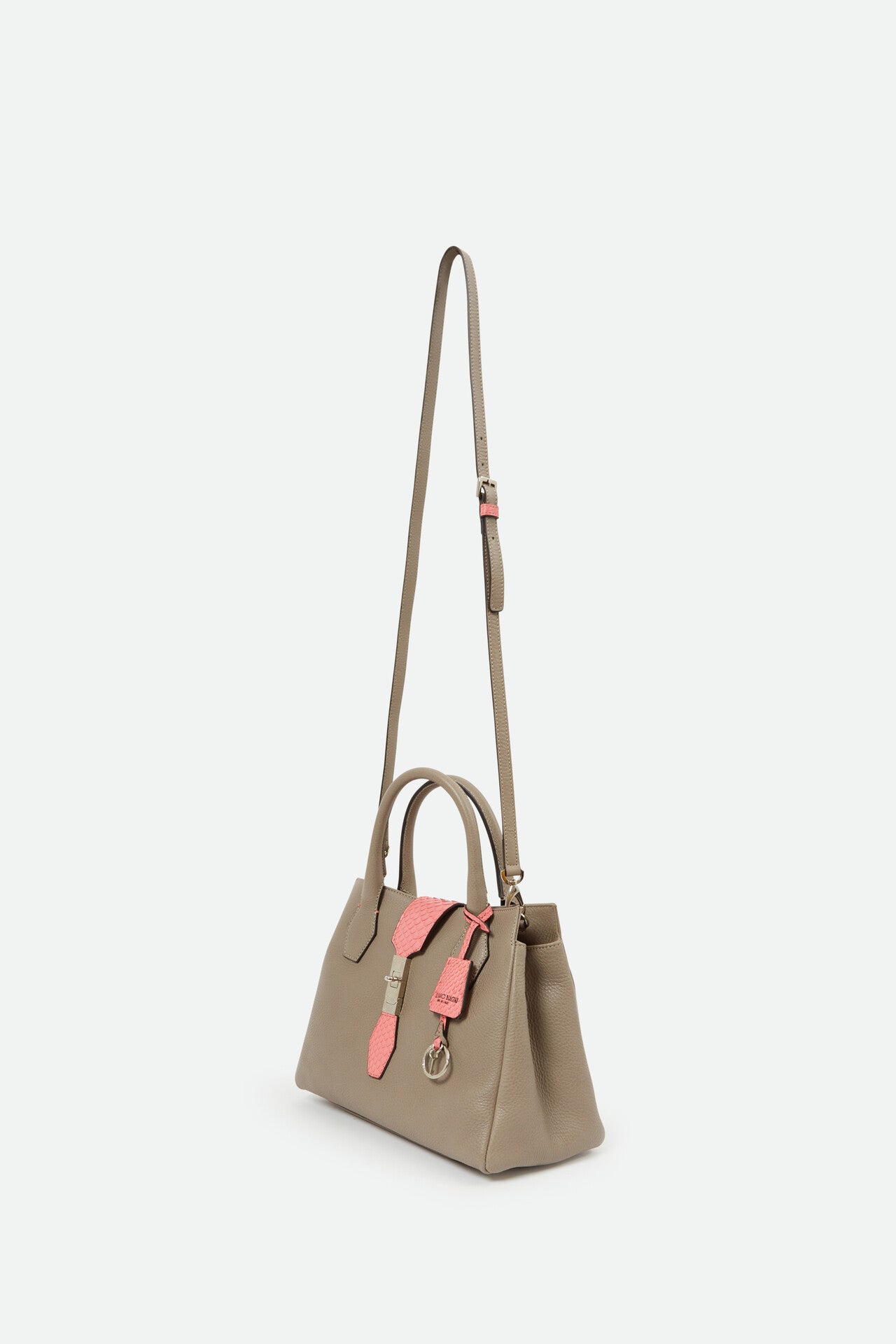 TAUPE AND PINK ACCENT CONVERTIBLE ITALIAN HANDBAG