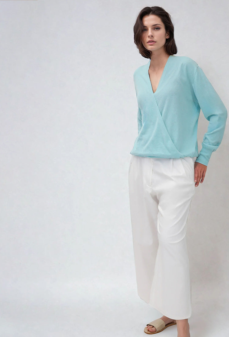 TORY ITALIAN COTTON SURPLICE WRAP TOP