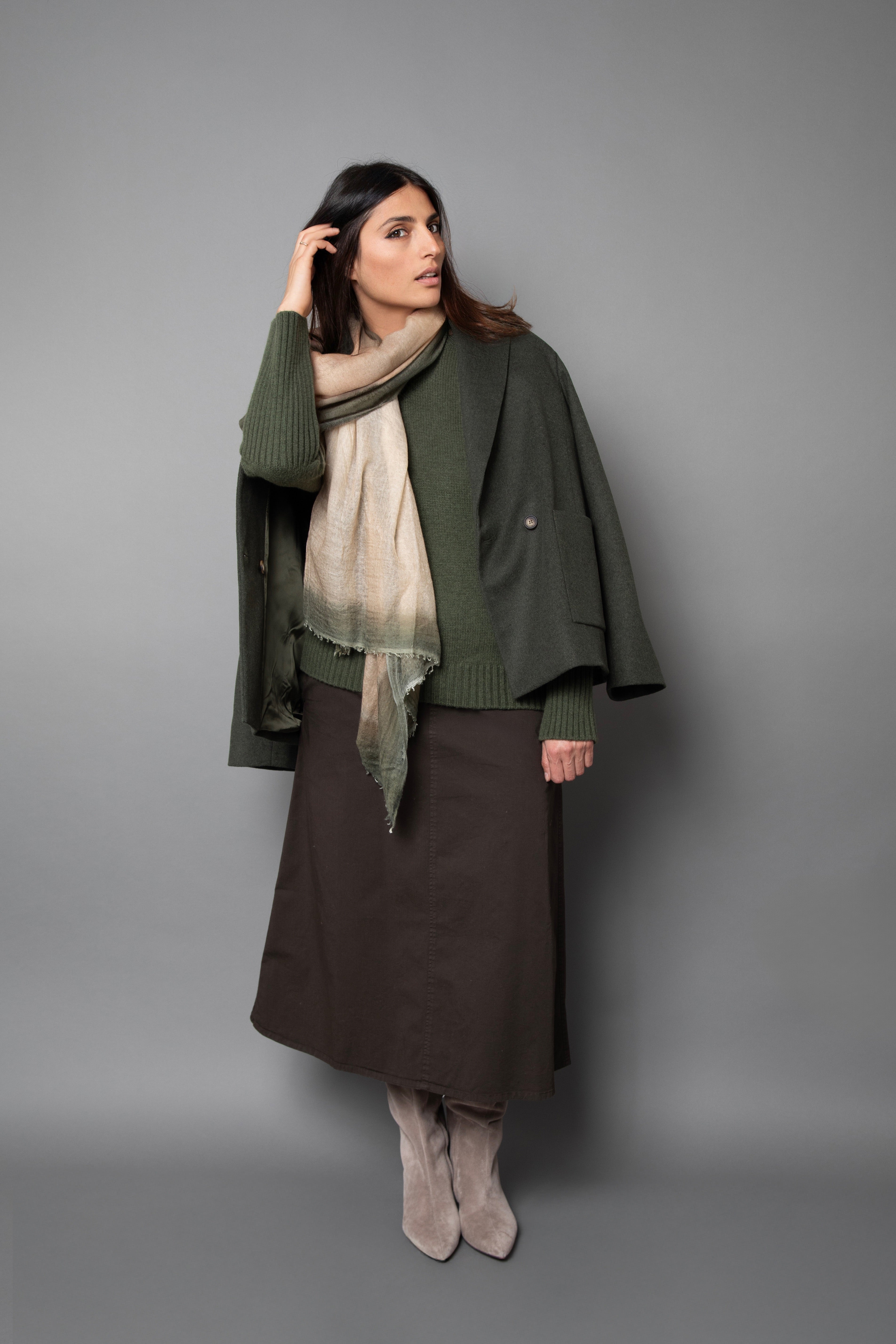ROPE KHAKI SCARF IN HAND DYED CASHMERE