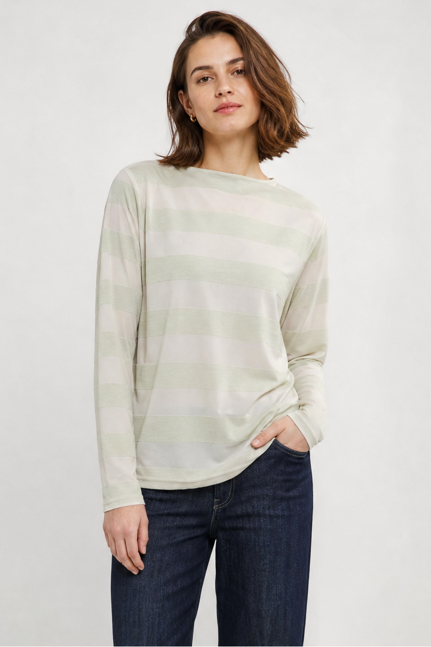 BATEAU NECK STRIPE TOP IN SOFT STRETCH
