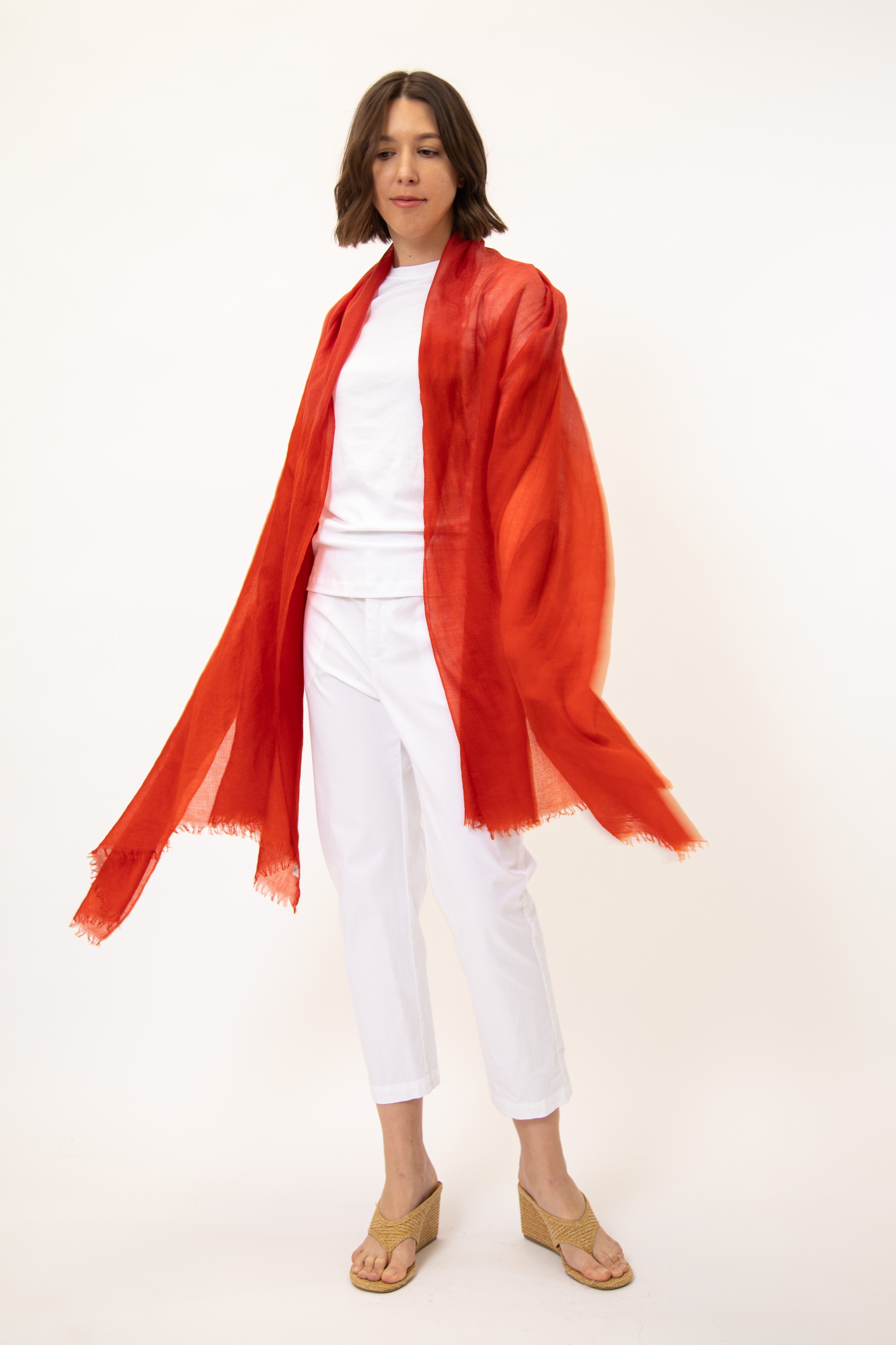 BRICK RED LIGHTWEIGHT SCARF IN HAND DYED CASHMERE