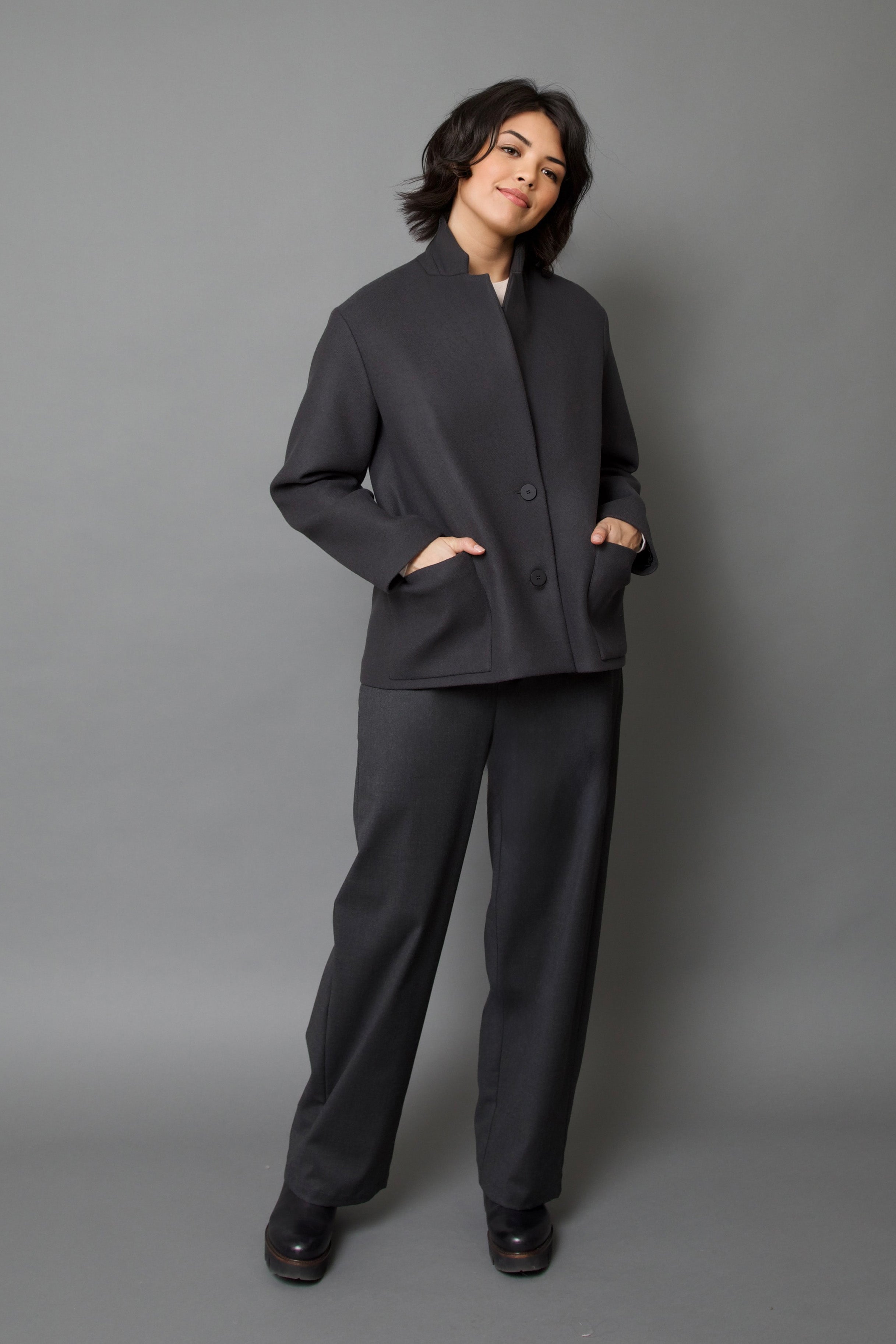 BRUNELLA BLAZER IN ITALIAN CASHMERE WOOL GREY