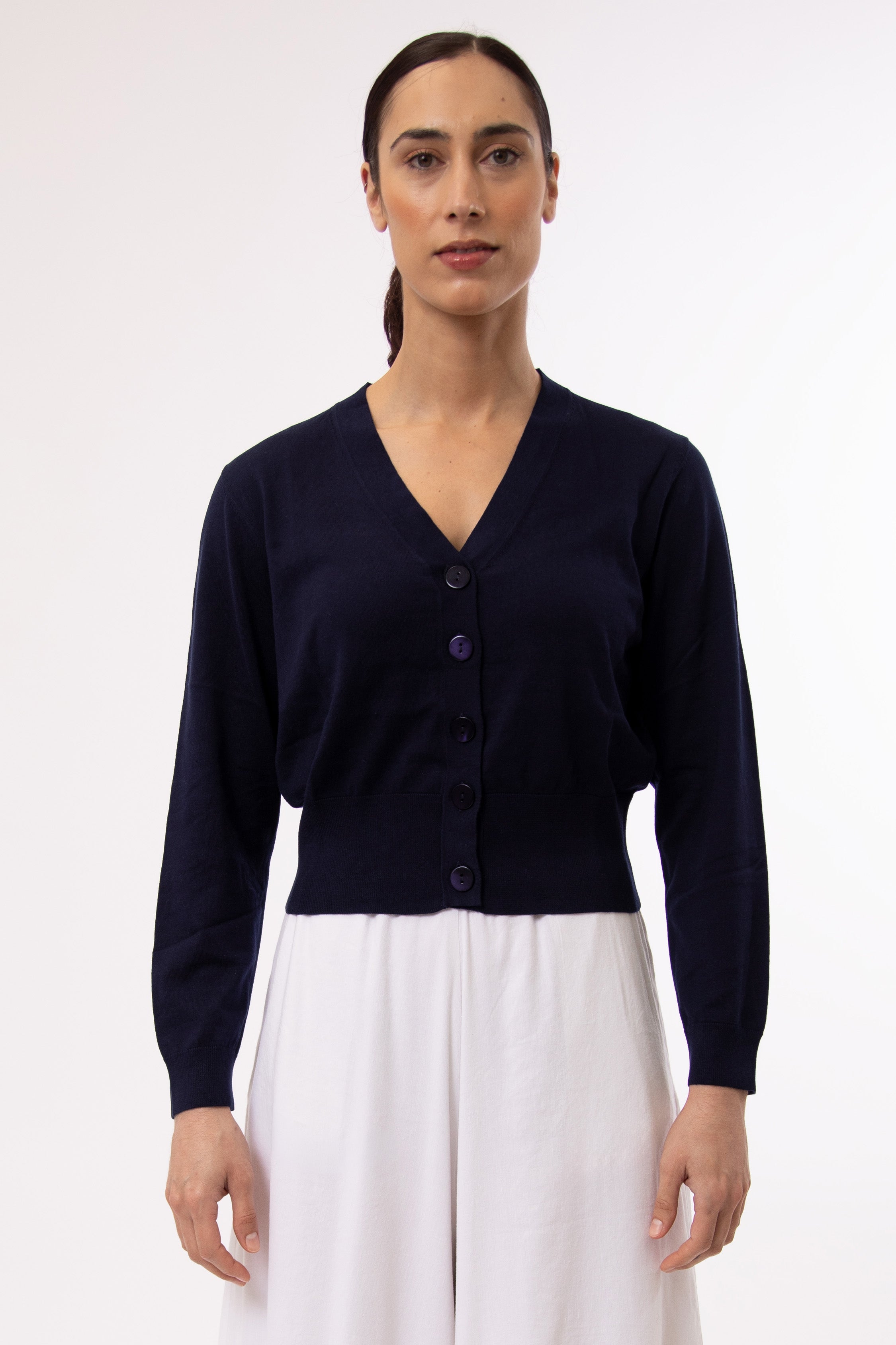 CALLI BUTTON CARDI FINE GAUGE ITALIAN SILK COTTON