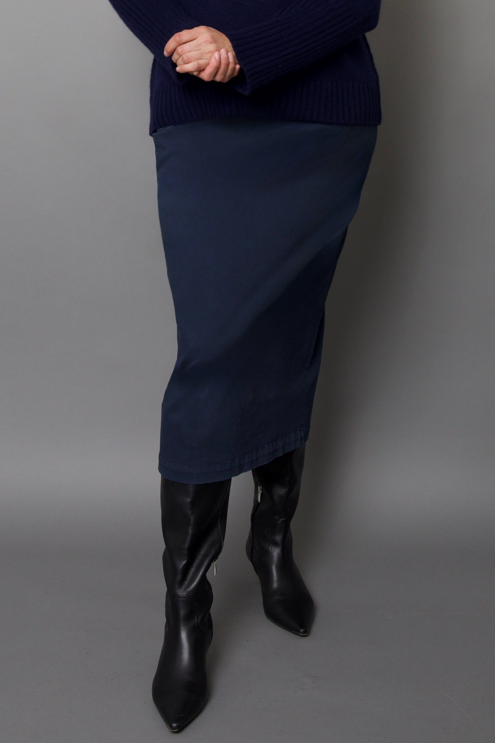 LAUREN SKIRT IN GARMENT-DYED ITALIAN STRETCH DENIM