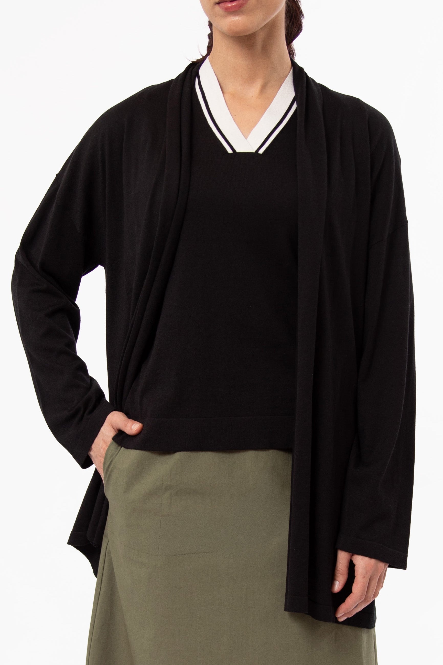 CADE SHAWL CARDIGAN IN FINE GAUGE ITALIAN SILK COTTON