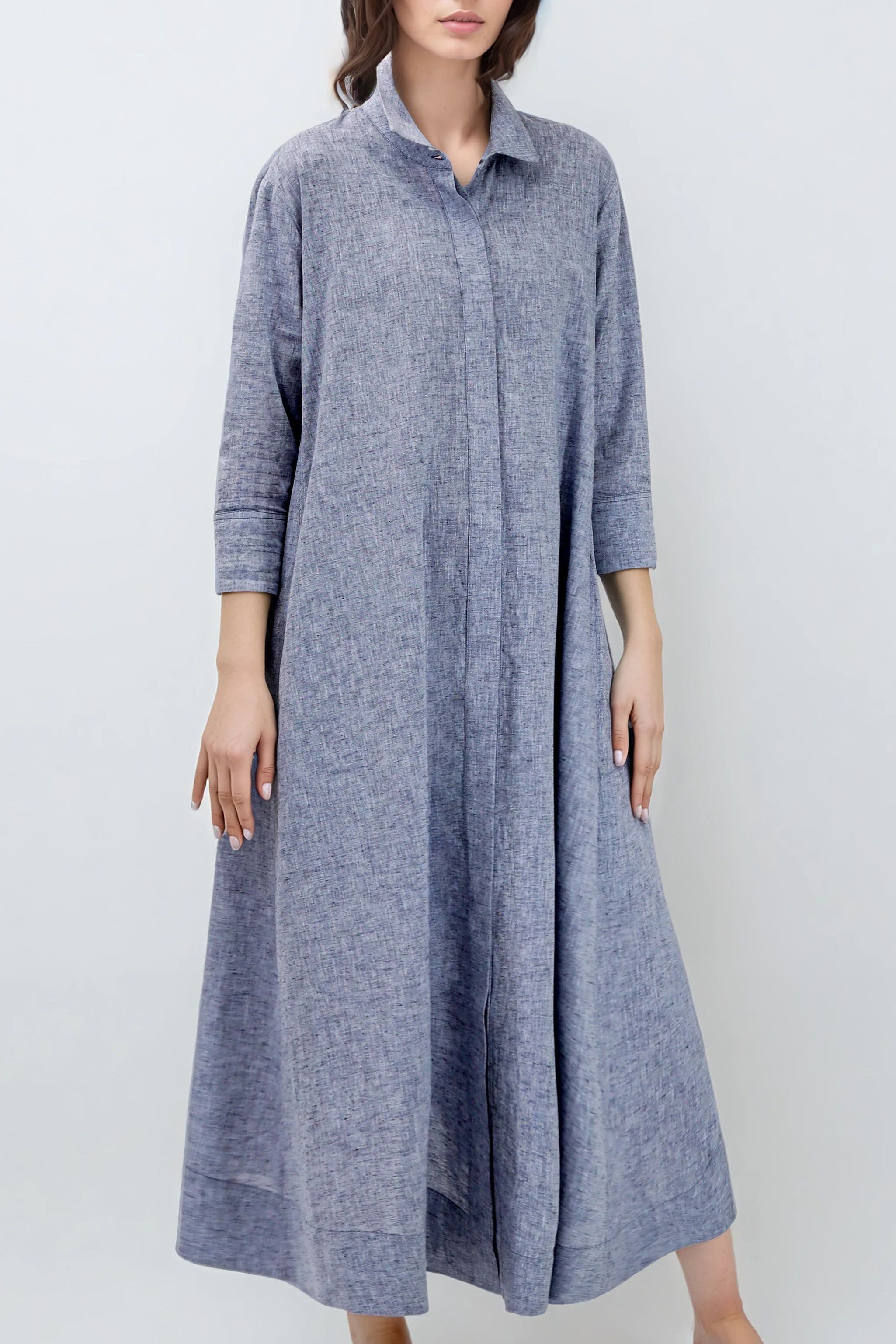 LIGHTWEIGHT DANNI DRESS IN ITALIAN LINEN COTTON NAVY MELANGE
