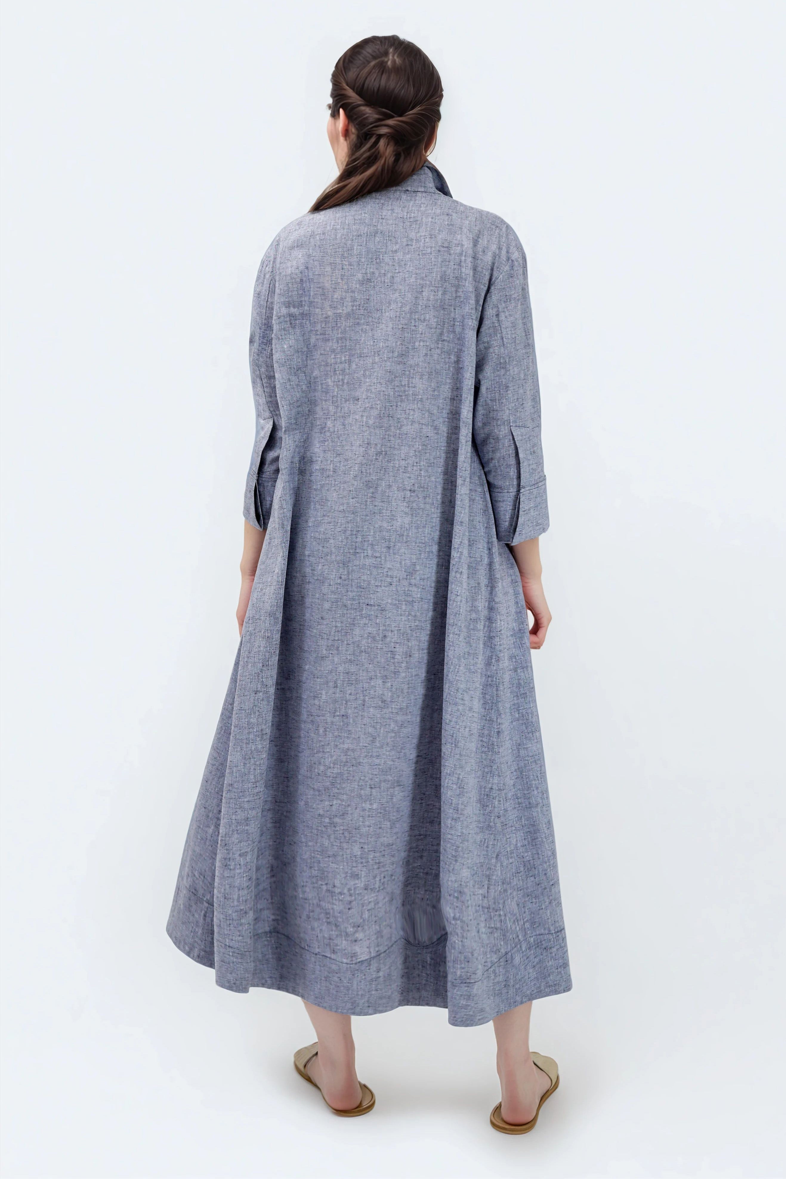 LIGHTWEIGHT DANNI DRESS IN ITALIAN LINEN COTTON NAVY MELANGE