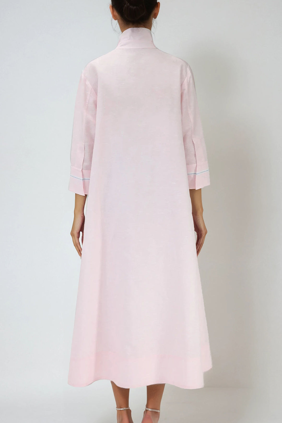 DANNI DRESS IN ITALIAN LINEN PINK STRIPE
