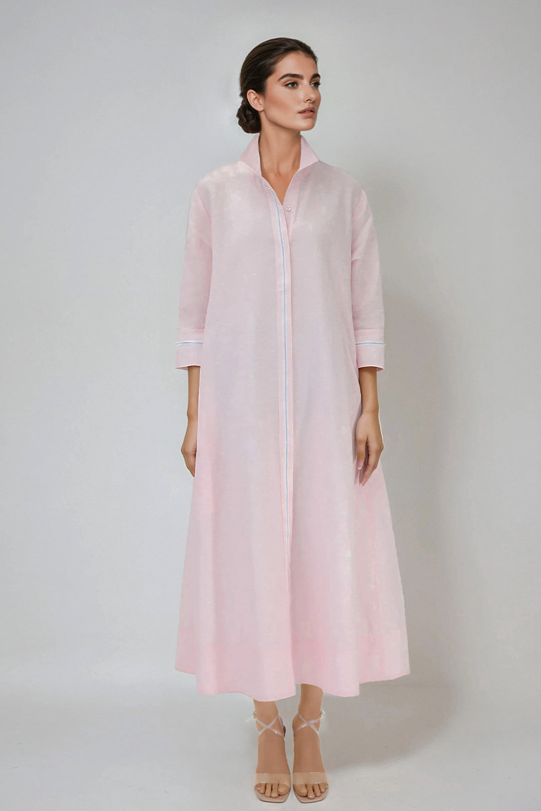 DANNI DRESS IN ITALIAN LINEN PINK STRIPE