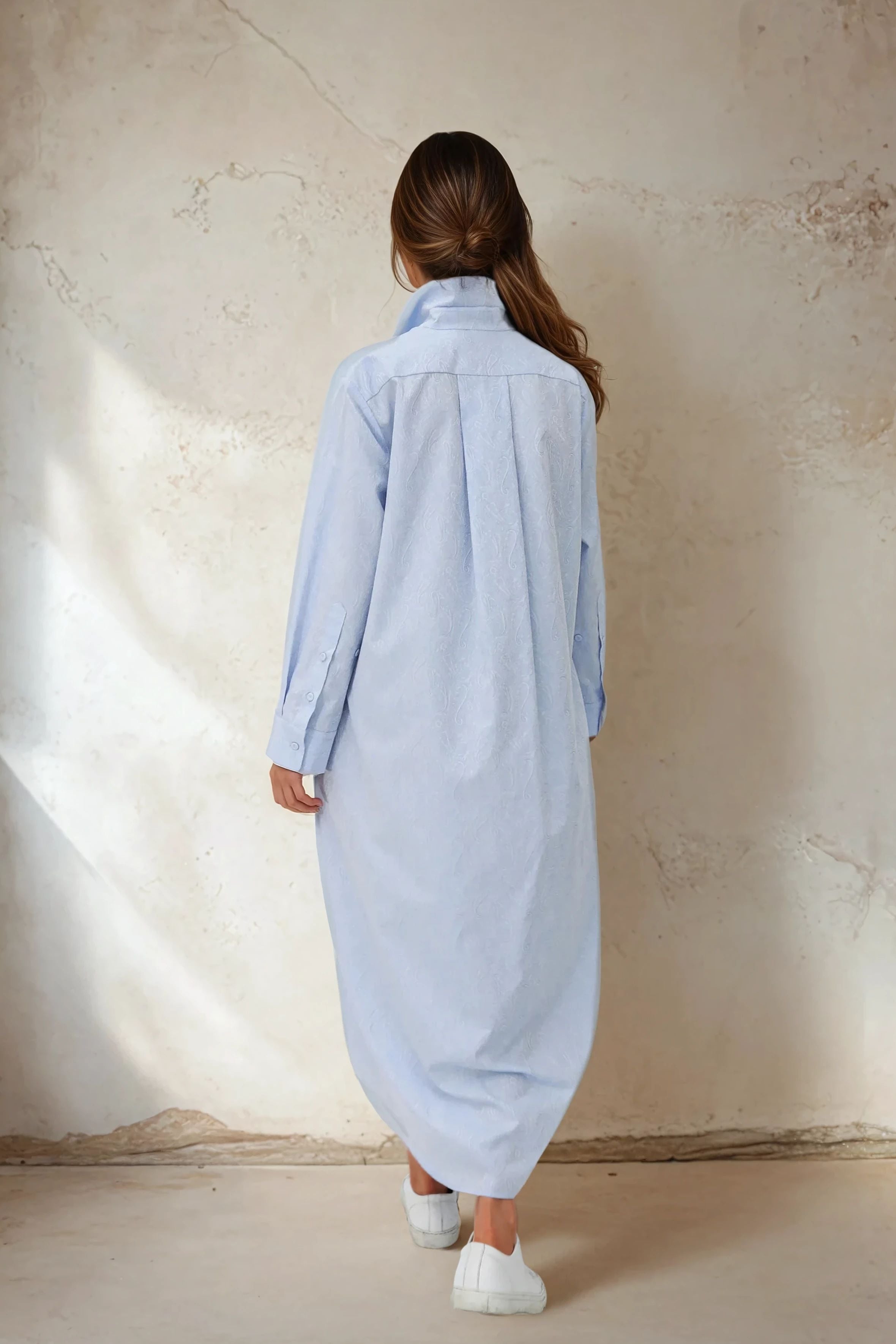 DELPHINE DRESS IN ITALIAN COTTON JACQUARD LIGHT BLUE PAISLEY