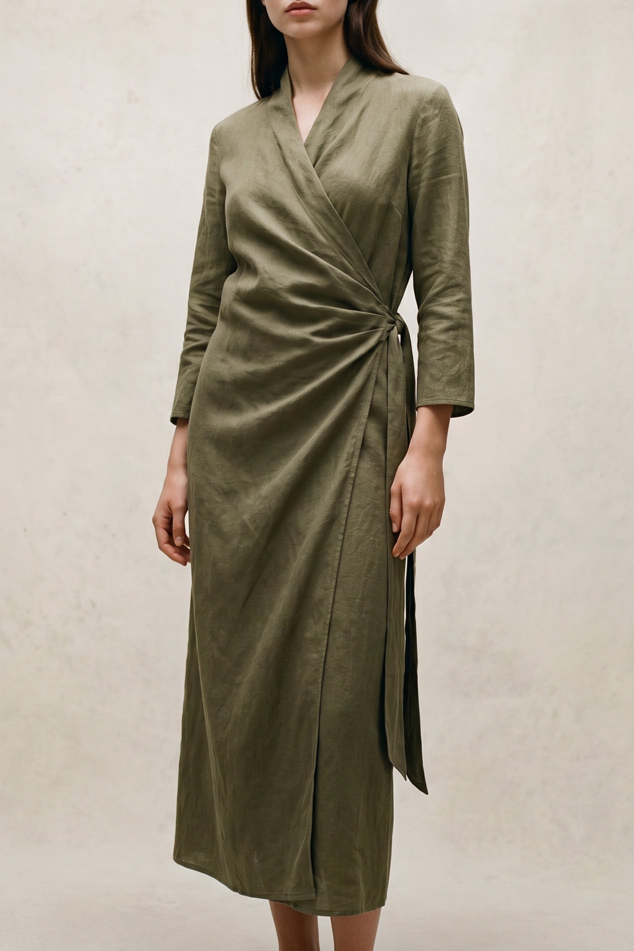 DIANE WRAP DRESS IN ITALIAN LINEN STRETCH