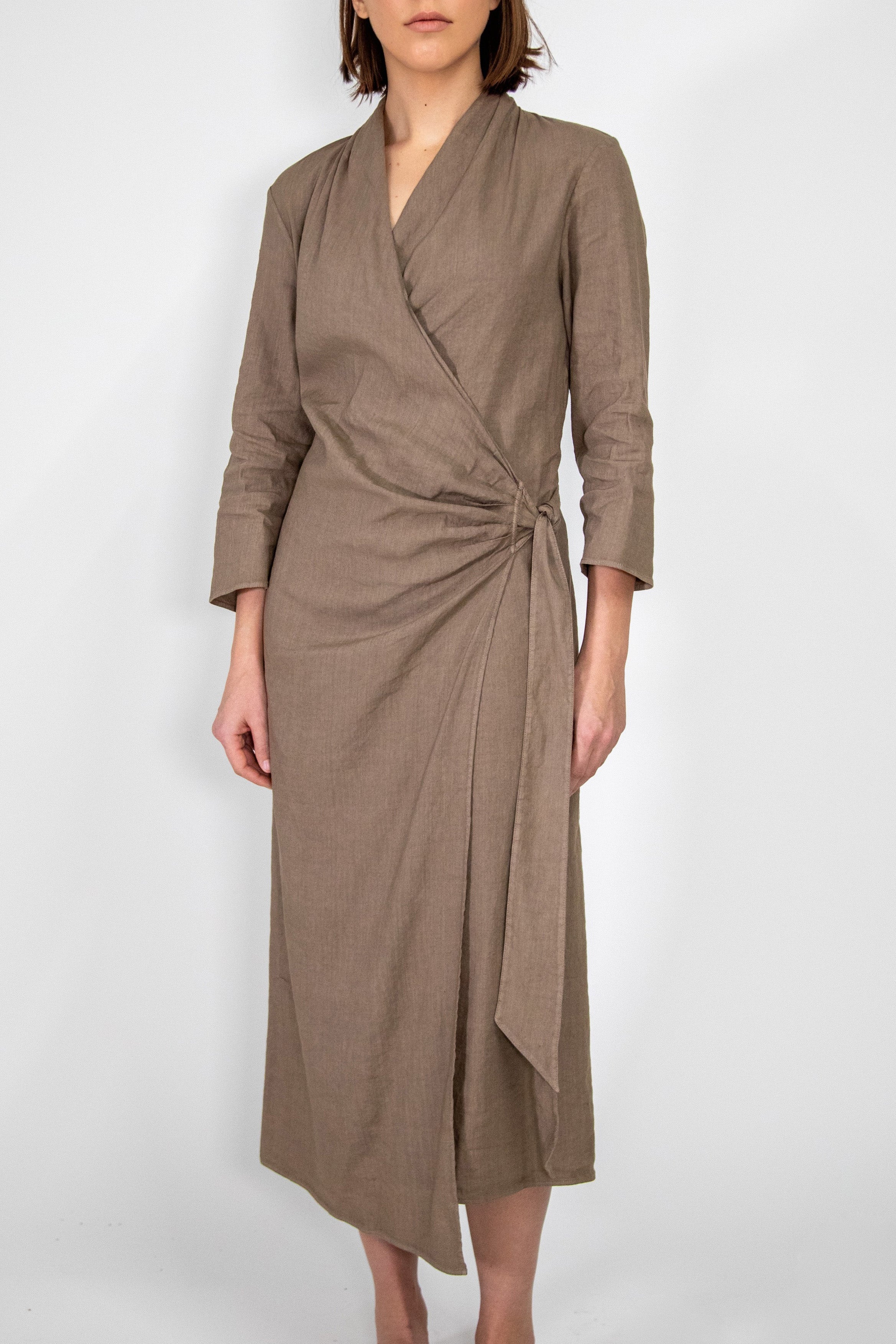 DIANE WRAP DRESS IN ITALIAN LINEN STRETCH