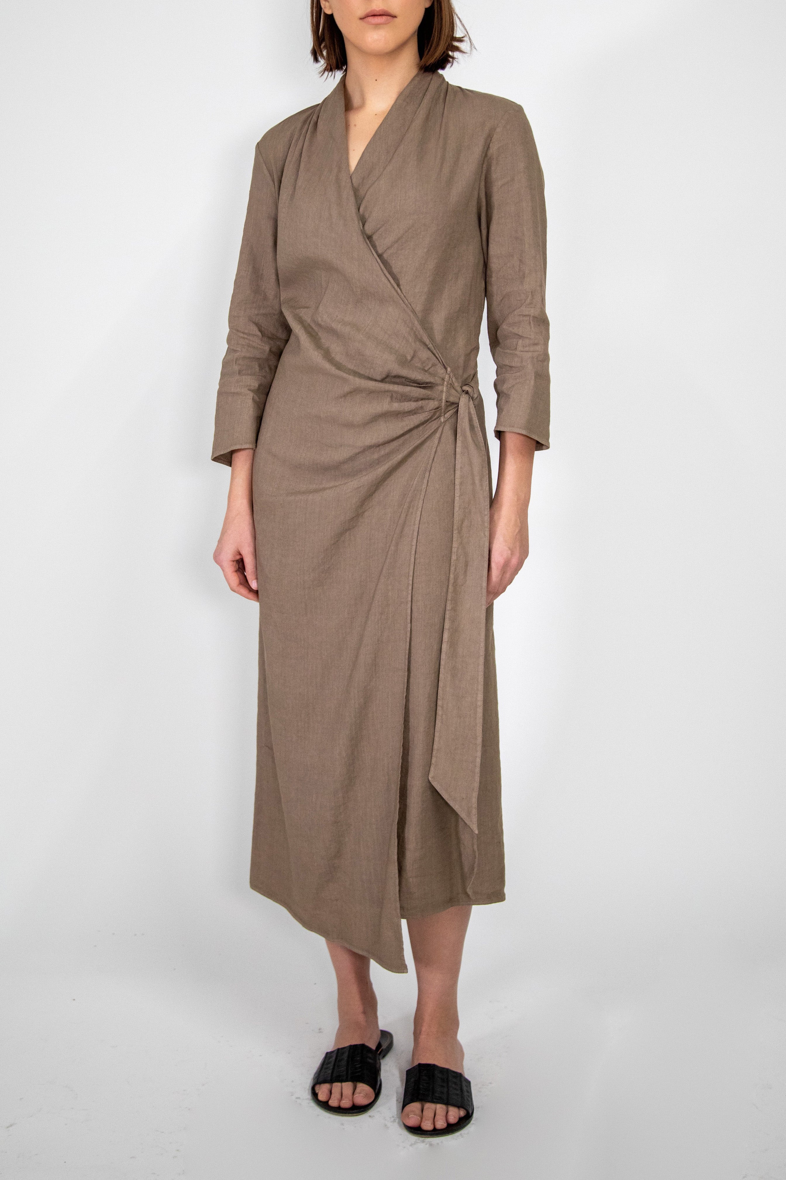 DIANE WRAP DRESS IN ITALIAN LINEN STRETCH