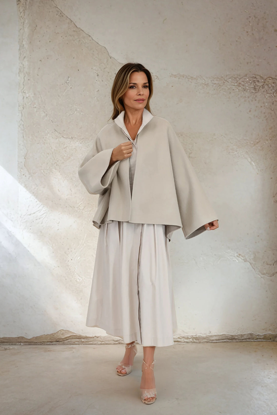 DUNE DRESS IN ITALIAN COTTON STRETCH SAND QUARTZ
