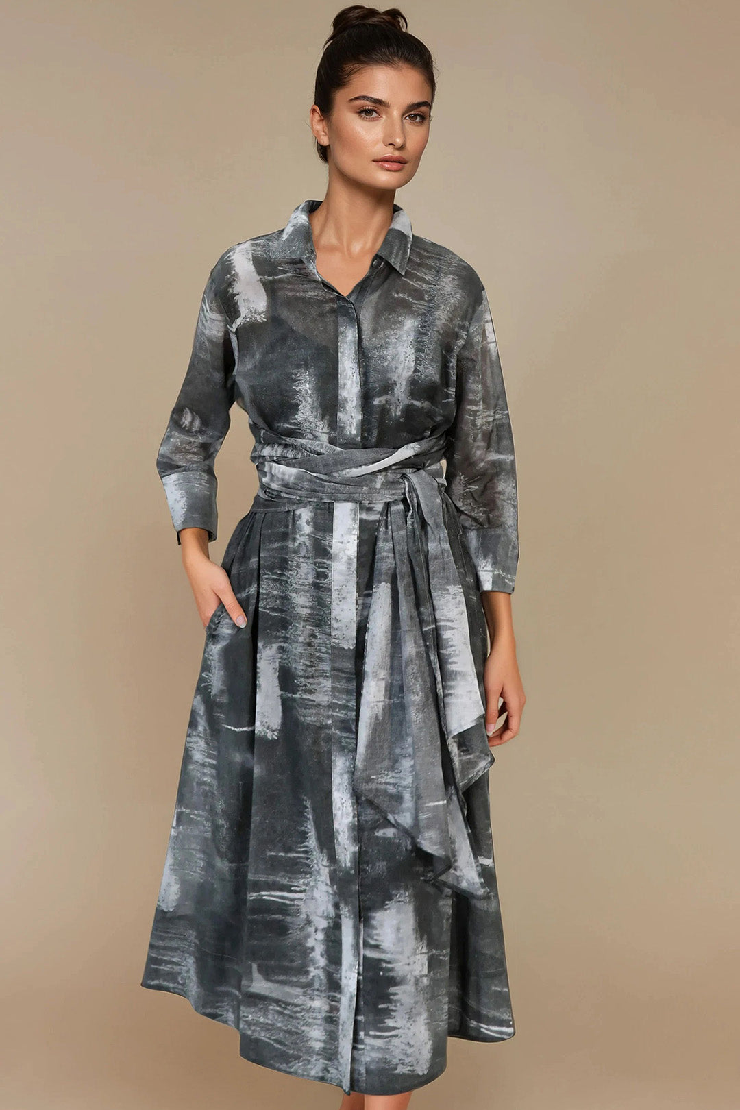 DUSK DRESS IN 100% FINE ITALIAN COTTON POPLIN STORM