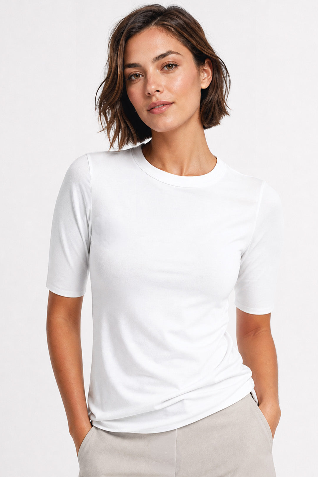 ELBOW SLEEVE CREW IN PIMA COTTON STRETCH
