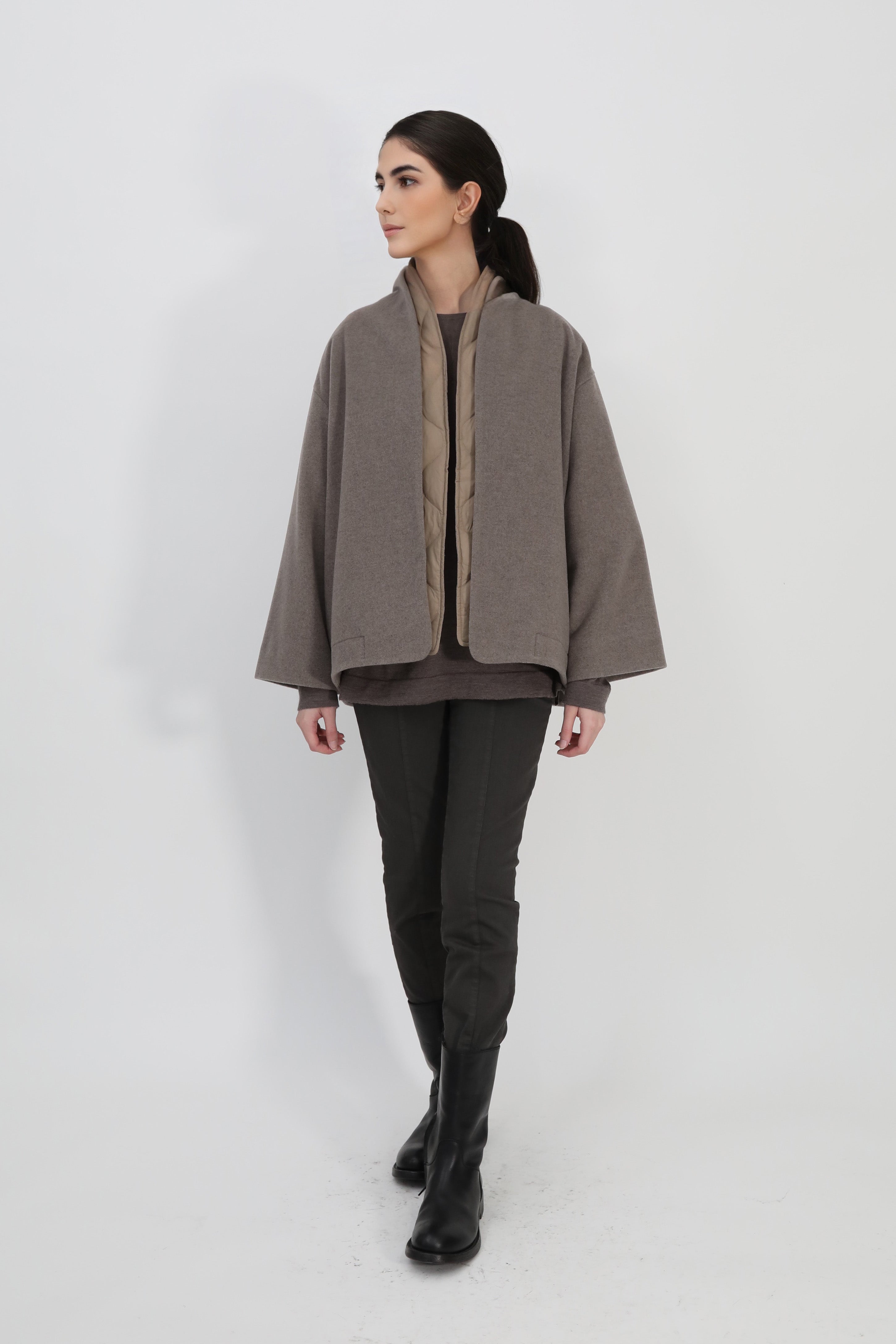 ELENA ITALIAN VIRGIN WOOL & GOOSE DOWN TWO PIECE COAT SET IN TAUPE