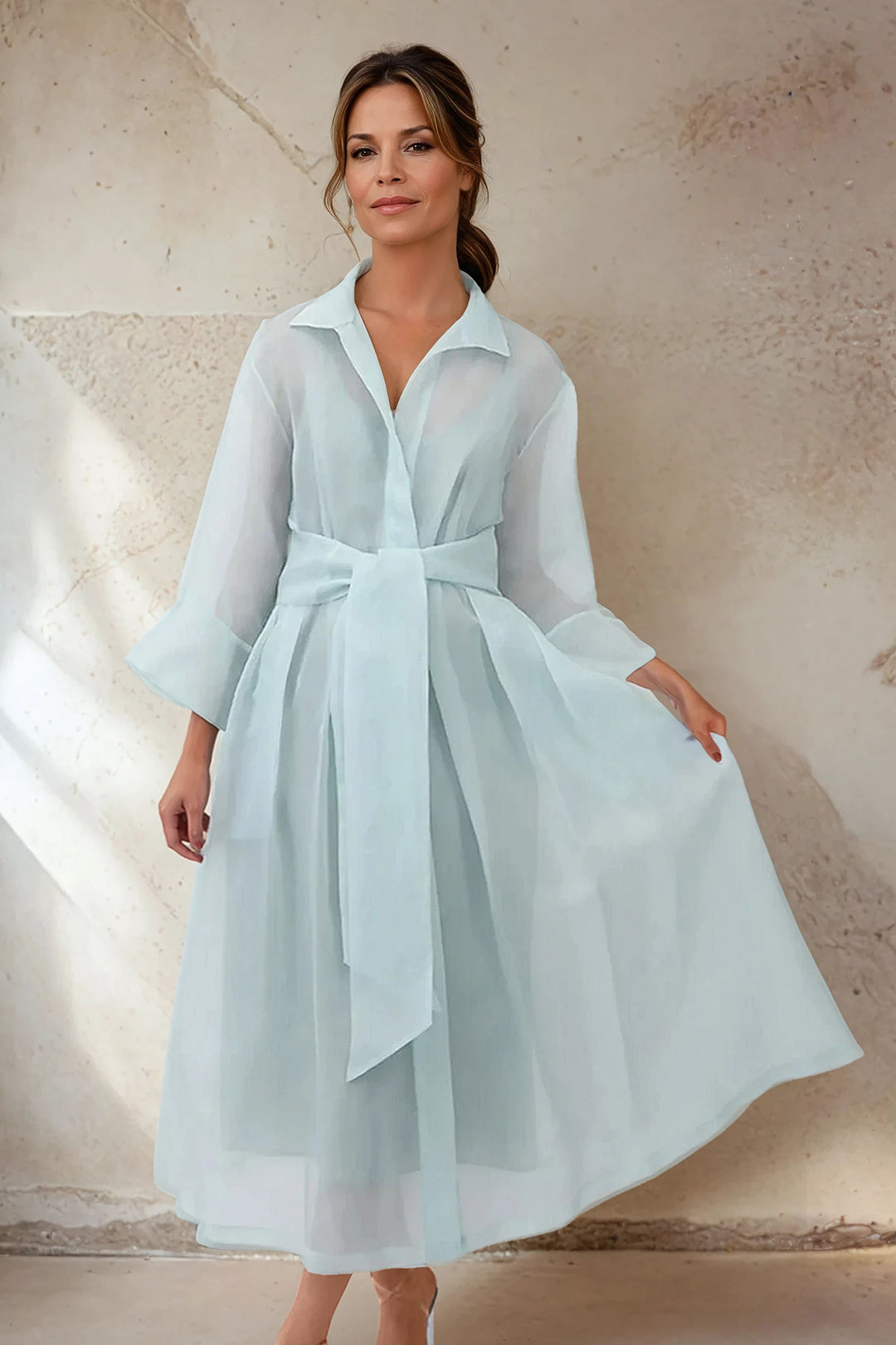 GABRIELLE DRESS IN SILK ORGANZA SEABREEZE