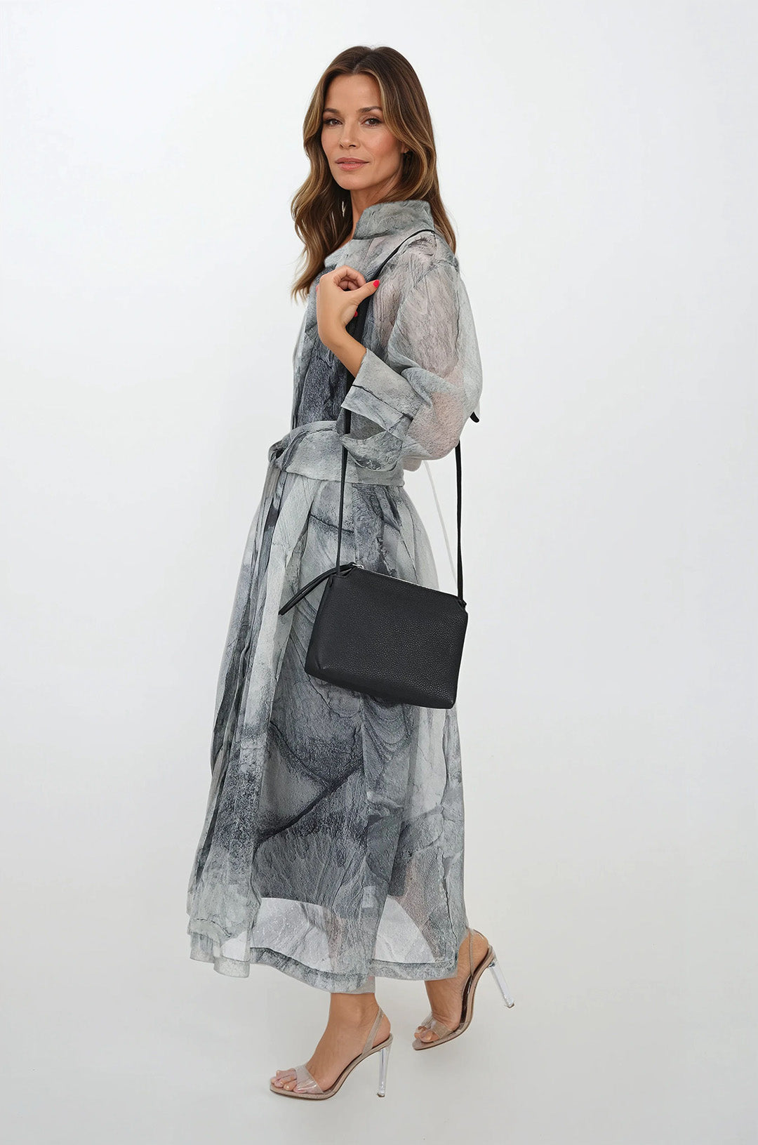 GABRIELLE DRESS IN SILK ORGANZA STONEY GREY