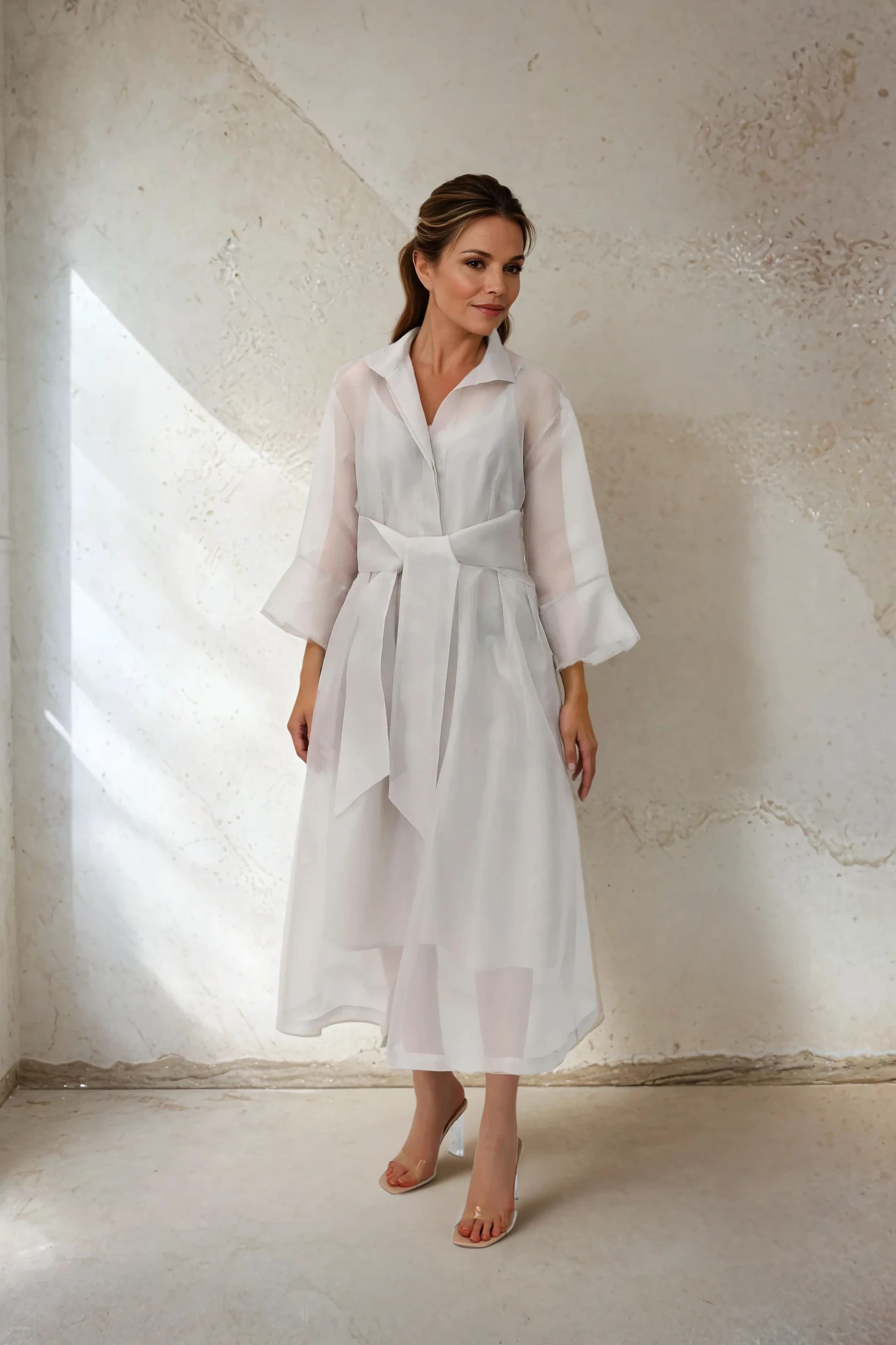 GABRIELLE DRESS IN SILK ORGANZA PLATINUM