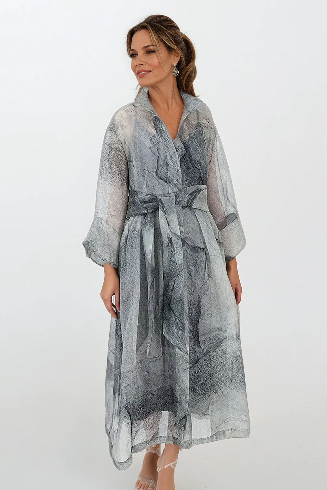 GABRIELLE DRESS IN SILK ORGANZA STONEY GREY
