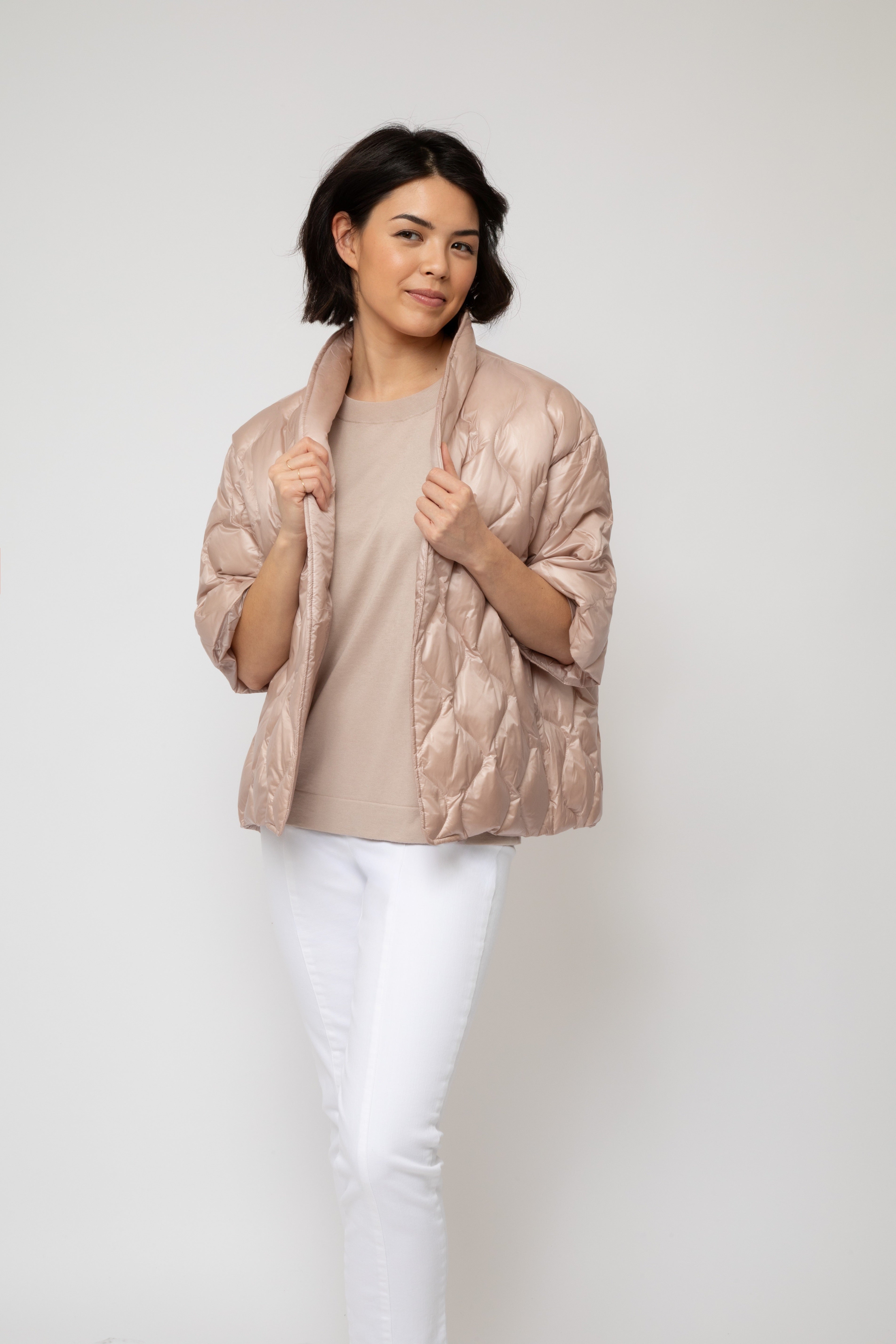 NICO TENNIS ELBOW SLEEVE CREW IN FINE GAUGE ITALIAN SILK COTTON