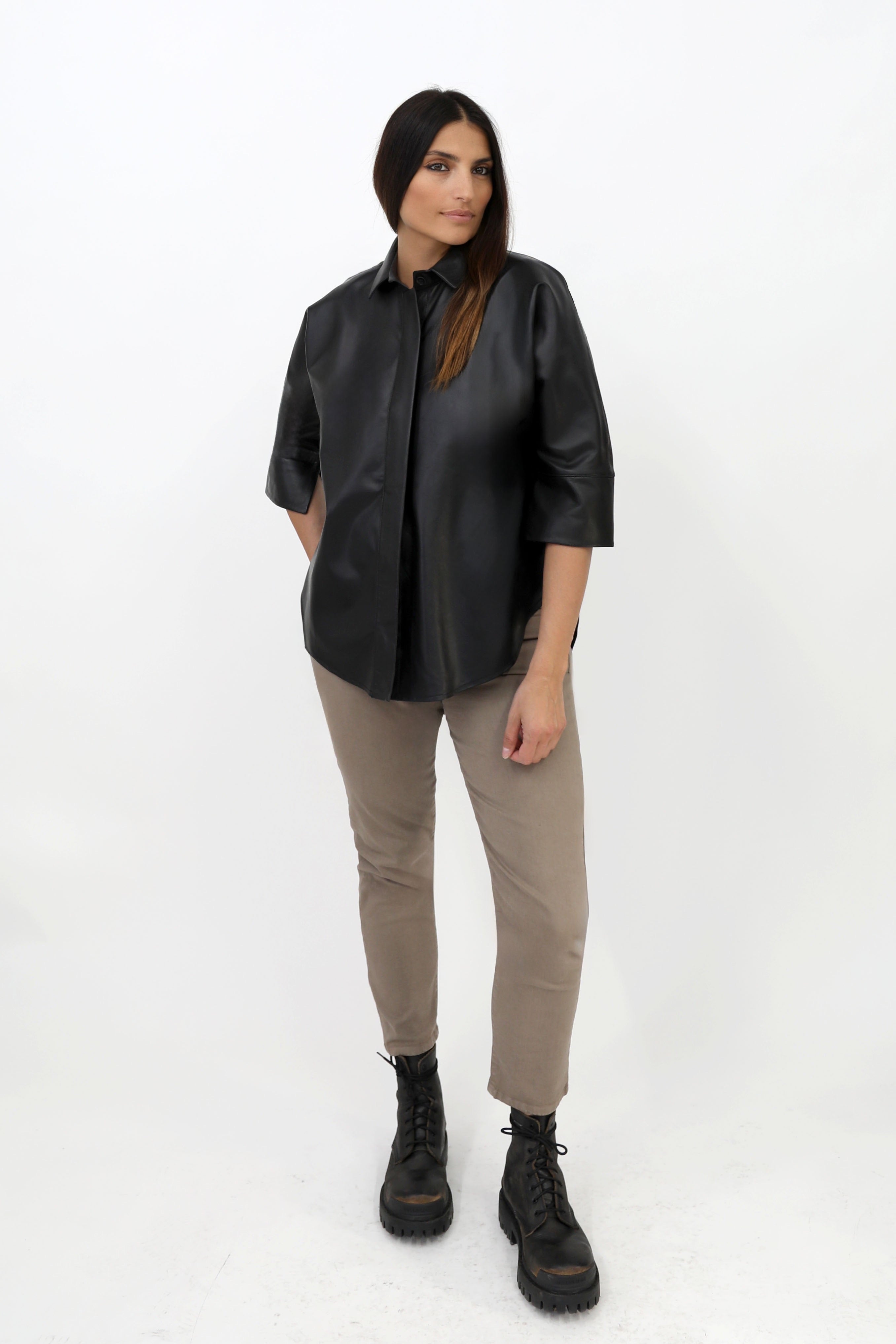 SAHANA DOLMAN LEATHER JACKET IN BLACK