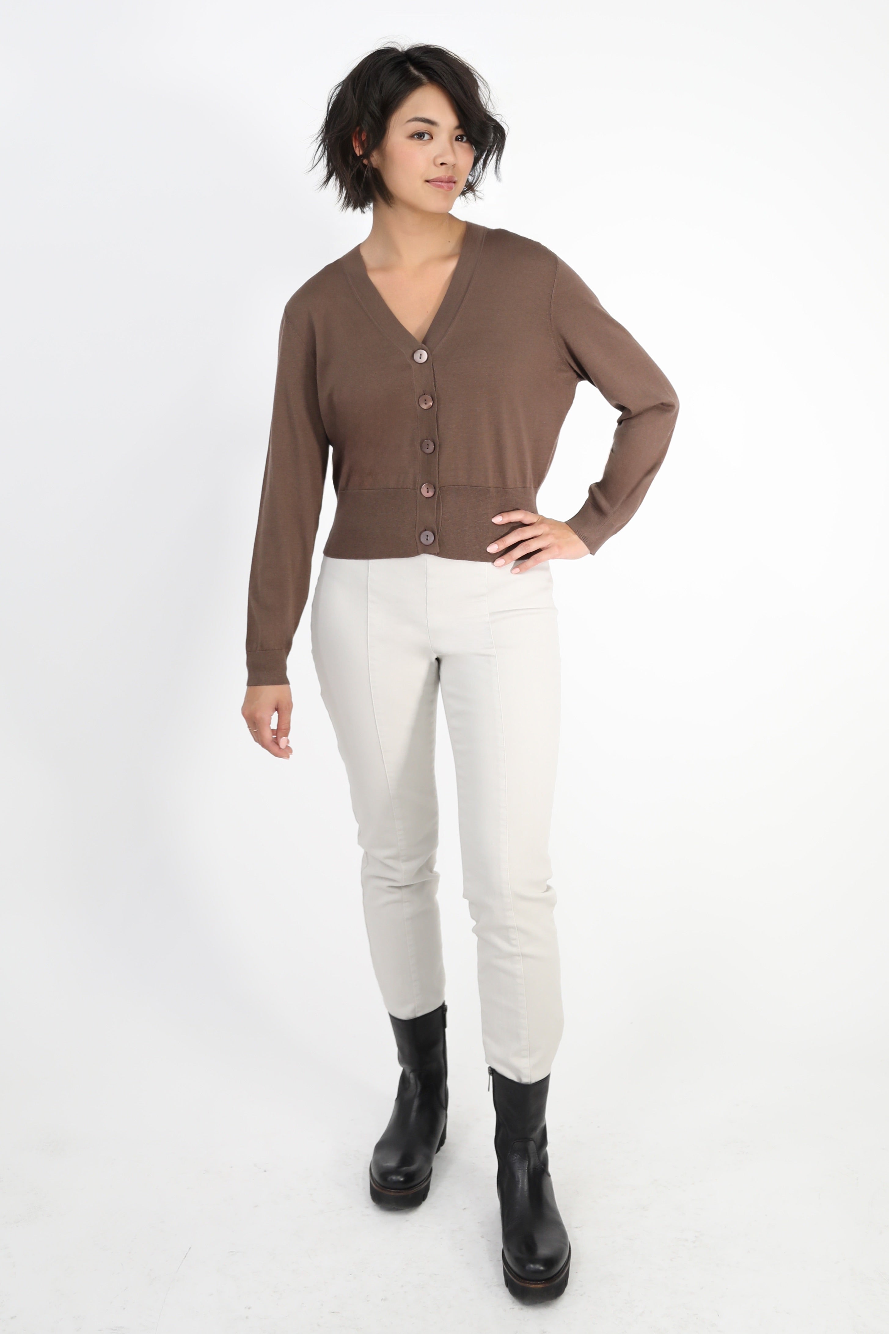 CALLI BUTTON CARDI FINE GAUGE ITALIAN SILK COTTON