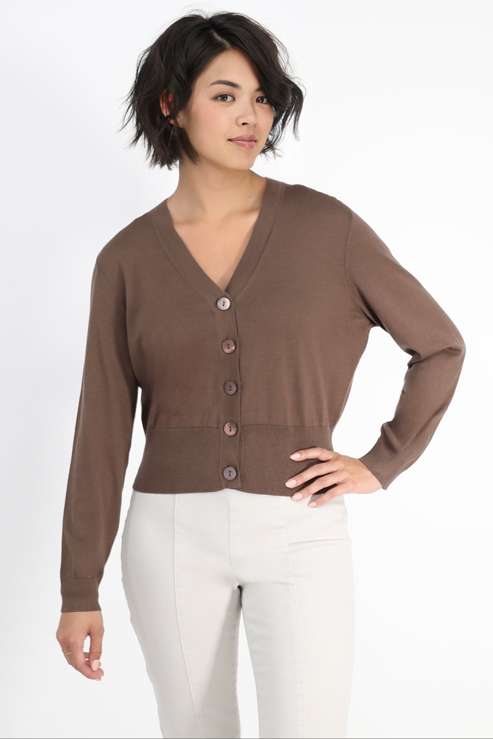 CALLI BUTTON CARDI FINE GAUGE ITALIAN SILK COTTON