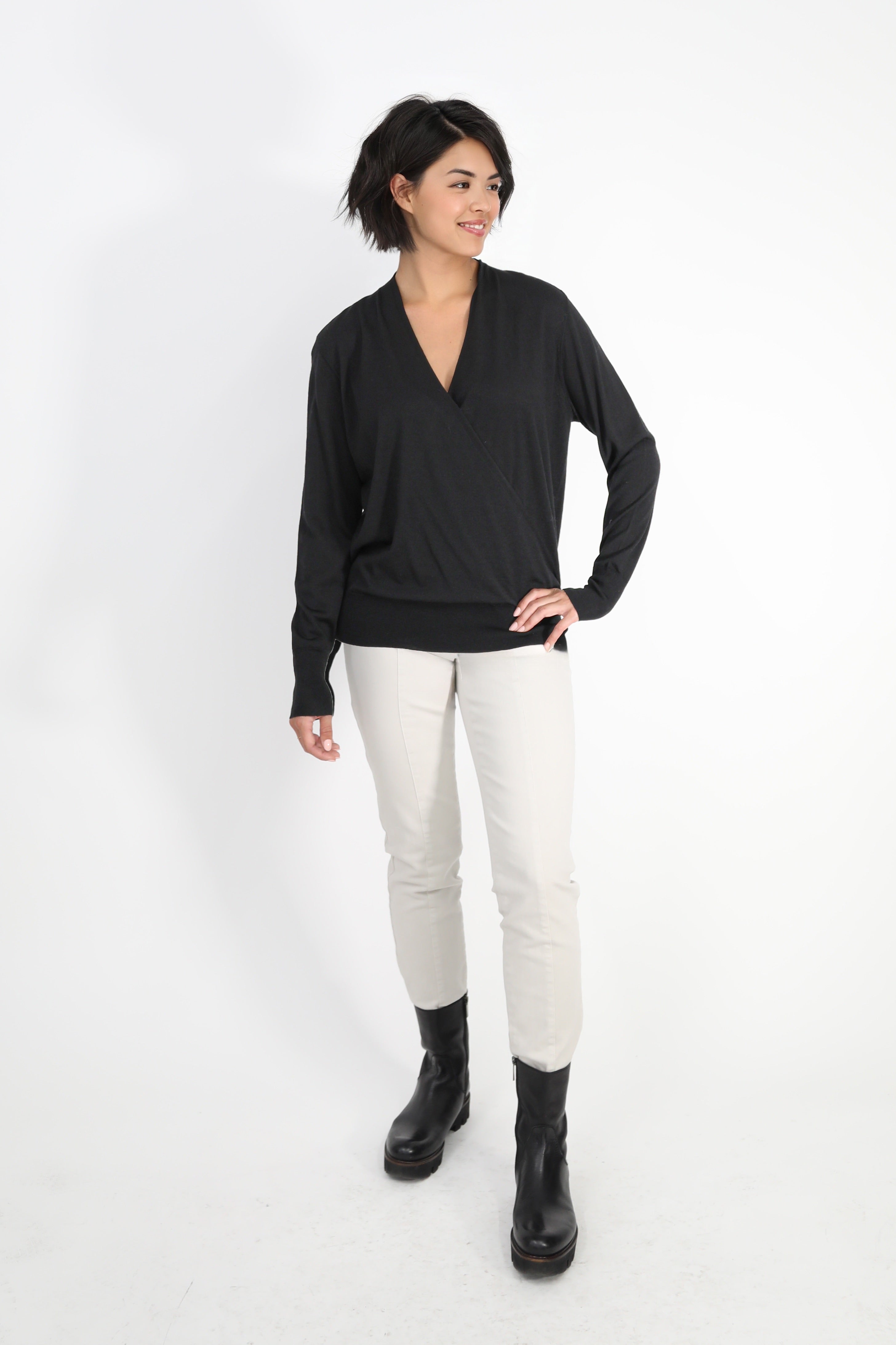 TORY FINE MERINO SURPLICE WRAP TOP