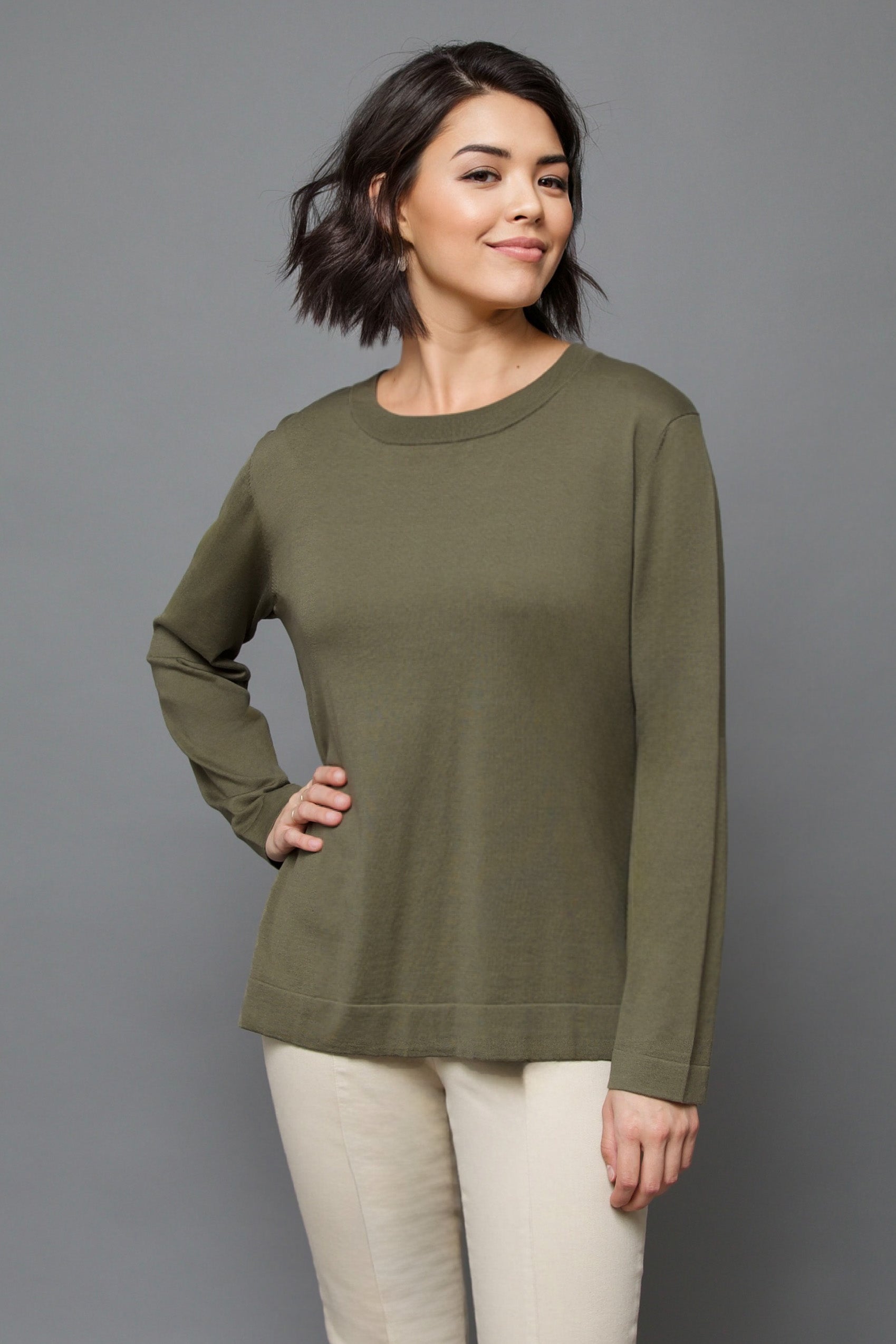 NICO LONG SLEEVE CREW IN FINE GAUGE ITALIAN SILK COTTON