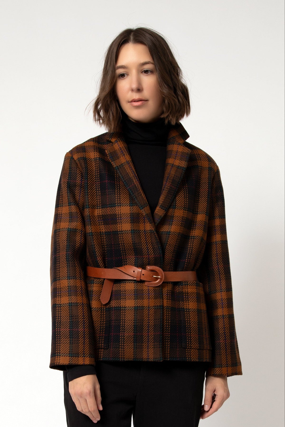 BRUNELLA BLAZER IN ITALIAN CASHMERE WOOL BROWN PLAID