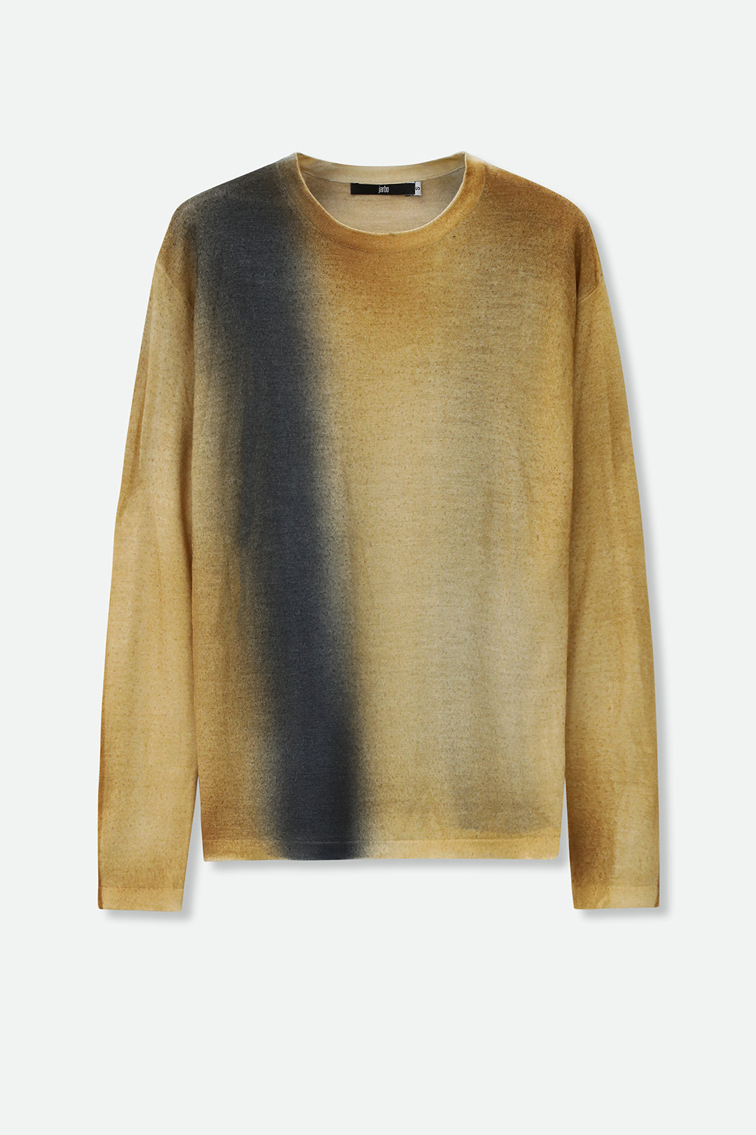 SHILOH CREW IN HAND-DYED CASHMERE GOLD CHARCOAL STRIPE