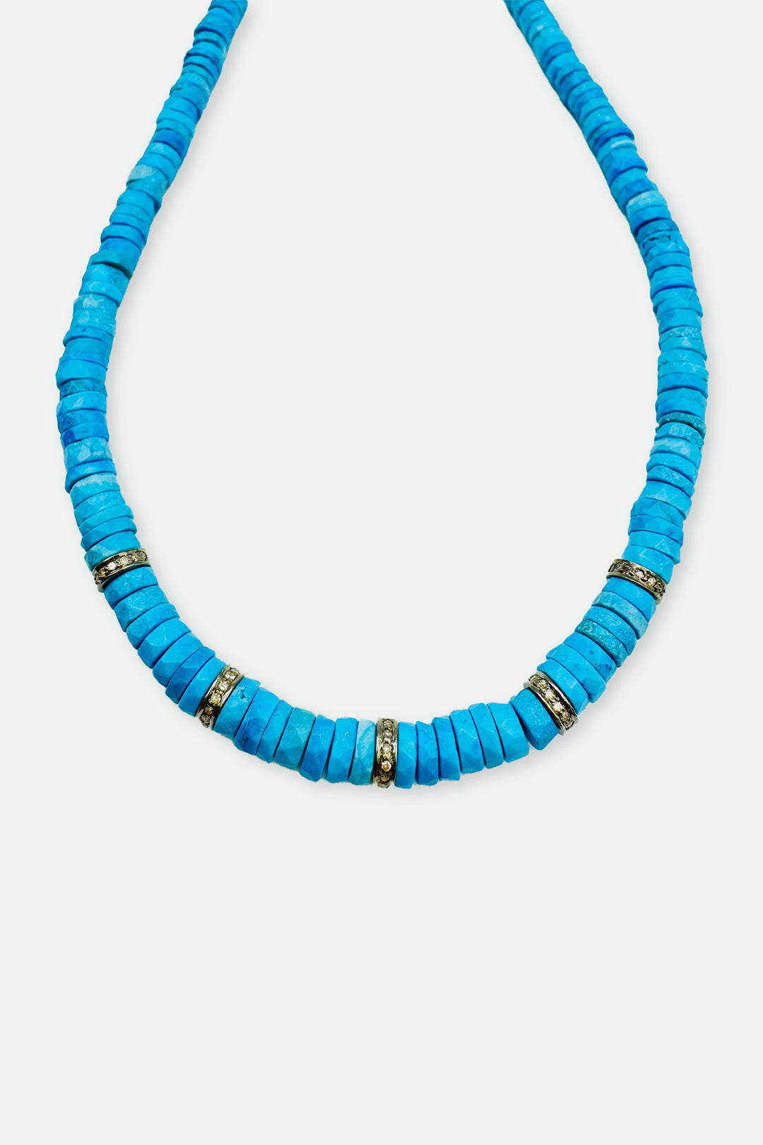 Turquoise Necklace Heishi Beads with 5 Diamond Spacer
