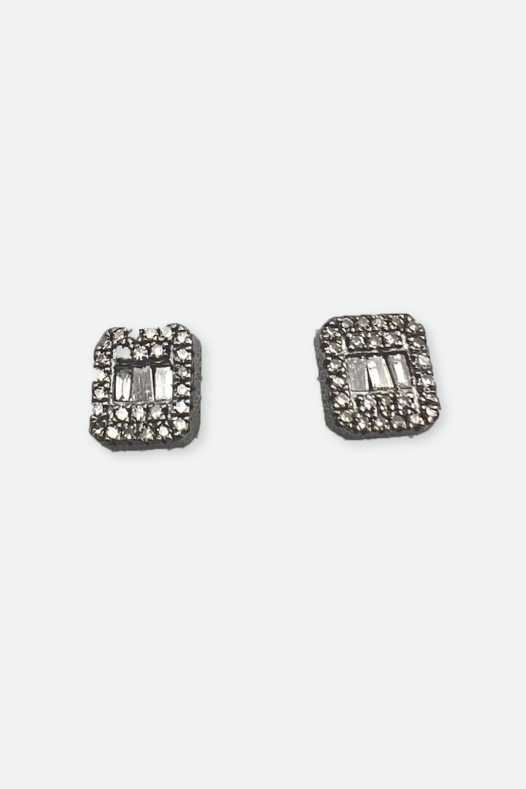 Sterling Silver Illusion Rectangle Baguette & Pave Studs - HJ-1656