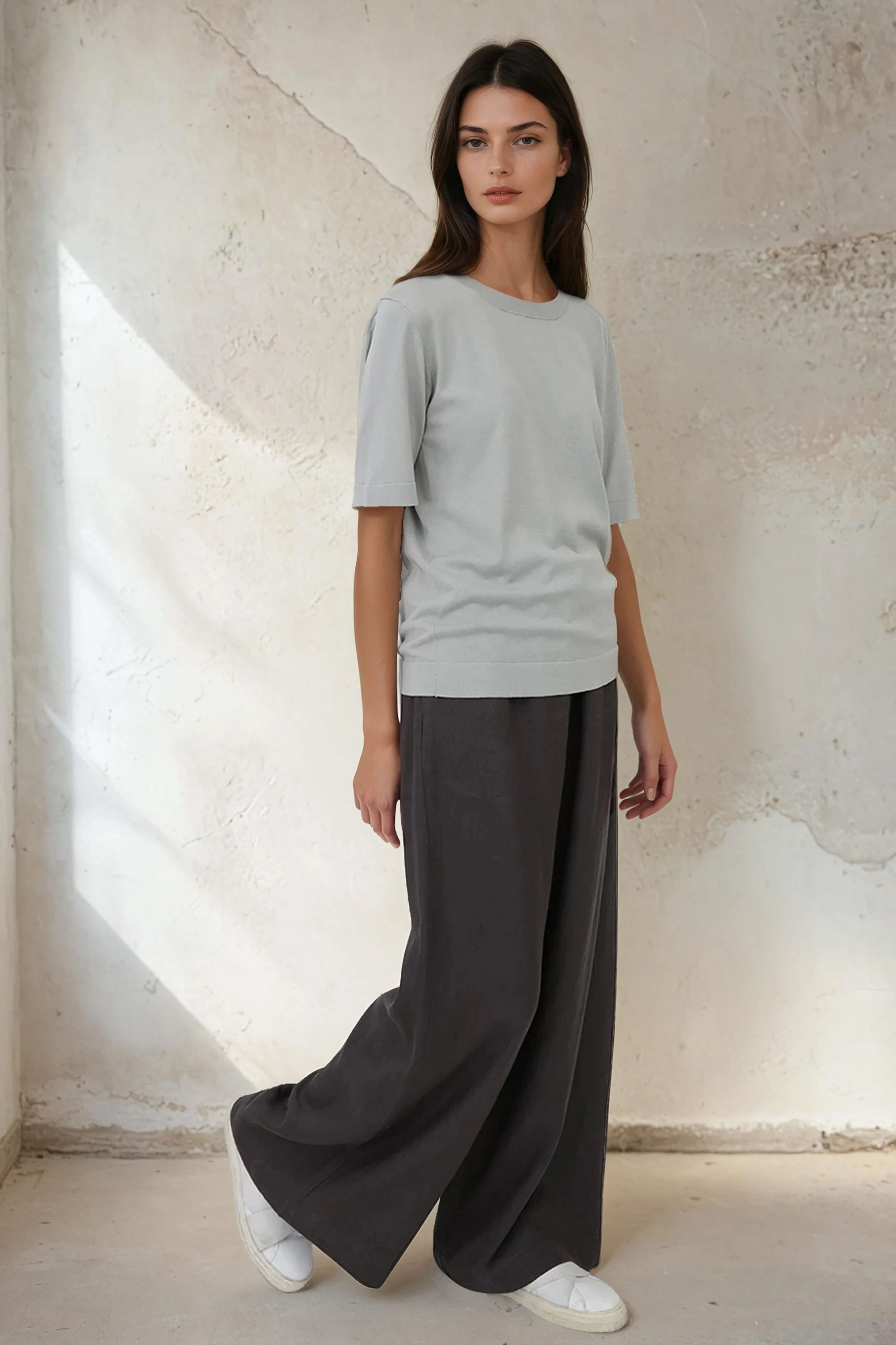 PALMETTO WIDE LEG PULL ON PANT IN ITALIAN LINEN SUMMER SALE CHARCOAL
