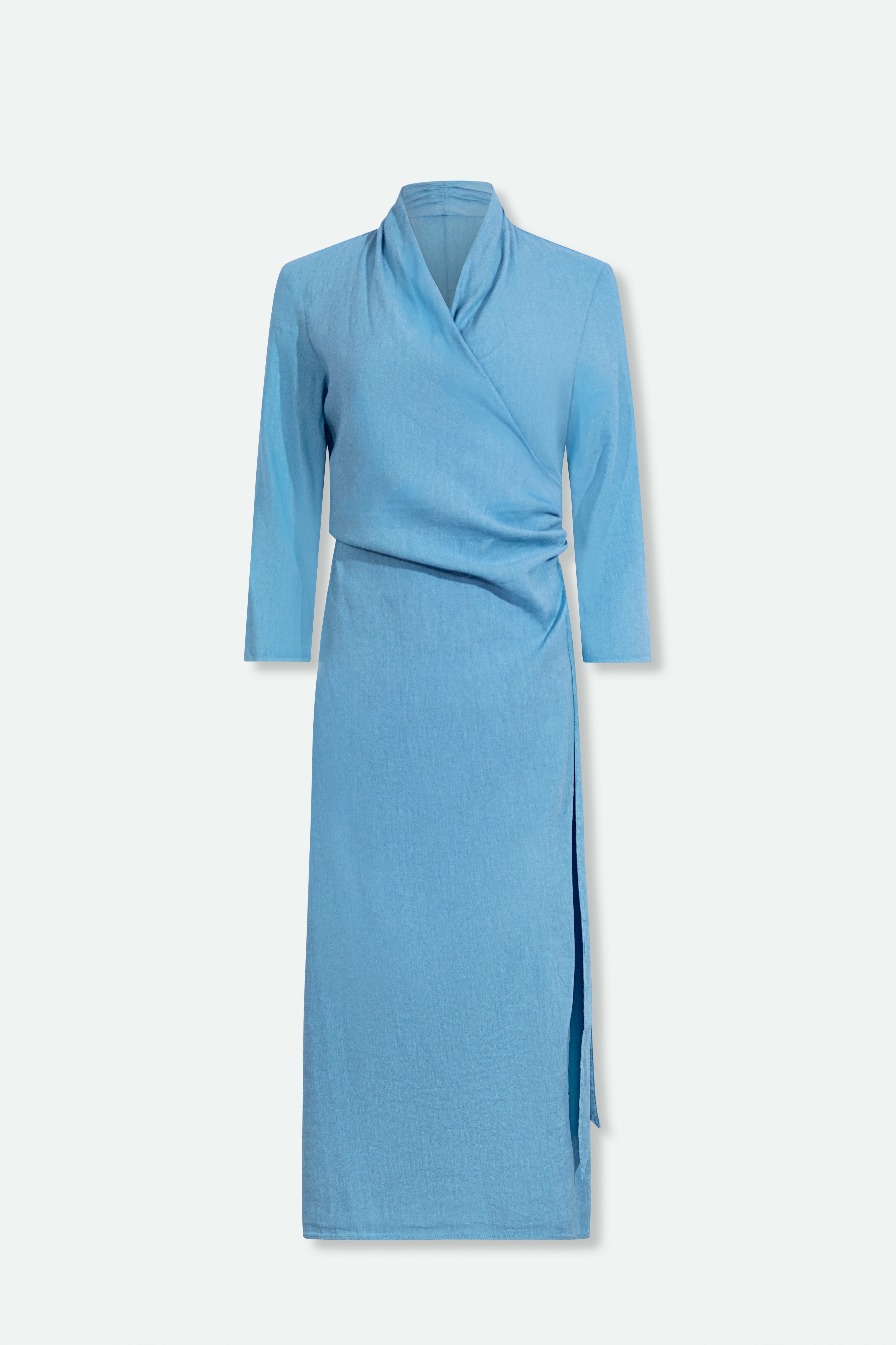 DIANE WRAP DRESS IN ITALIAN LINEN STRETCH