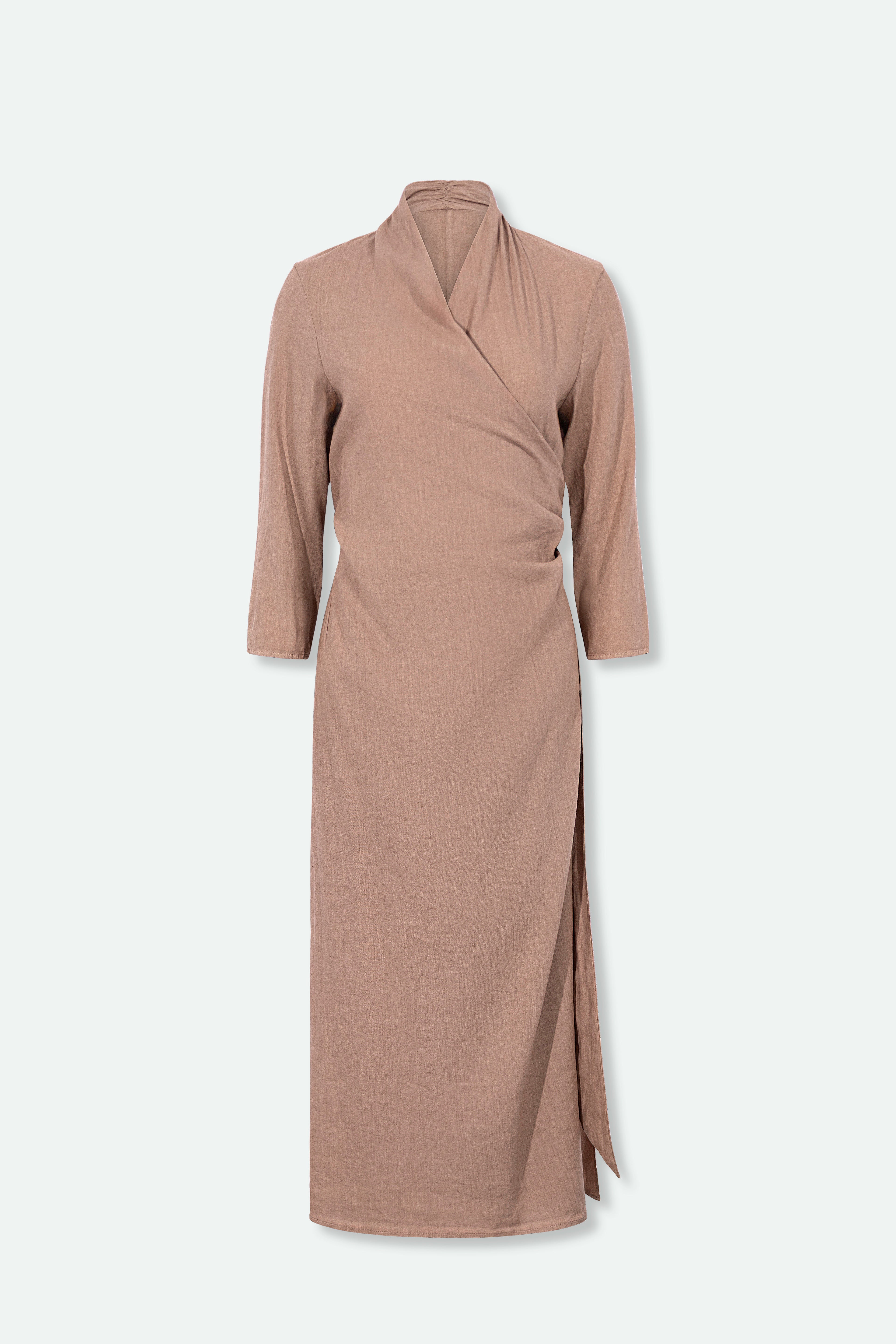 DIANE WRAP DRESS IN ITALIAN LINEN STRETCH