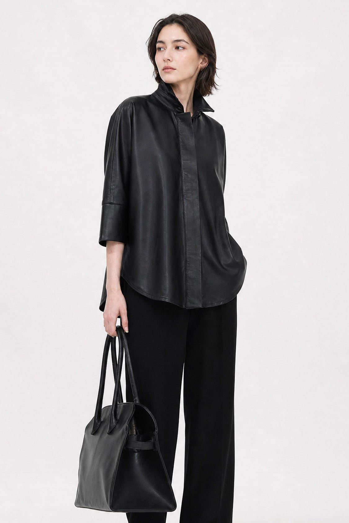 SAHANA DOLMAN LEATHER JACKET IN BLACK