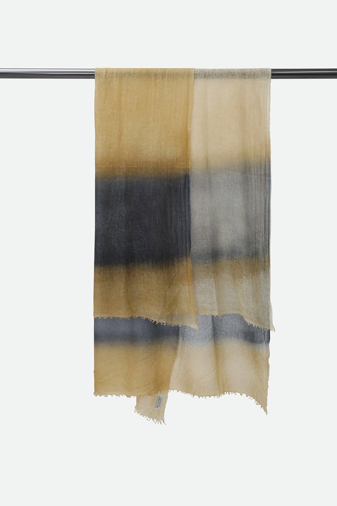 SCARF IN HAND DYED CASHMERE GOLD CHARCOAL STRIPE