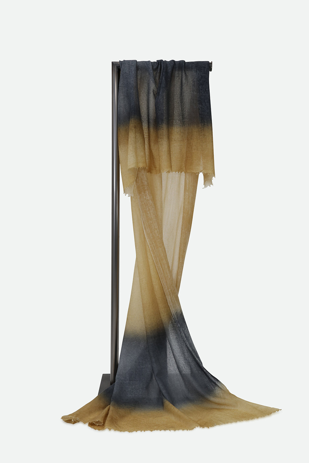 SCARF IN HAND DYED CASHMERE GOLD CHARCOAL STRIPE