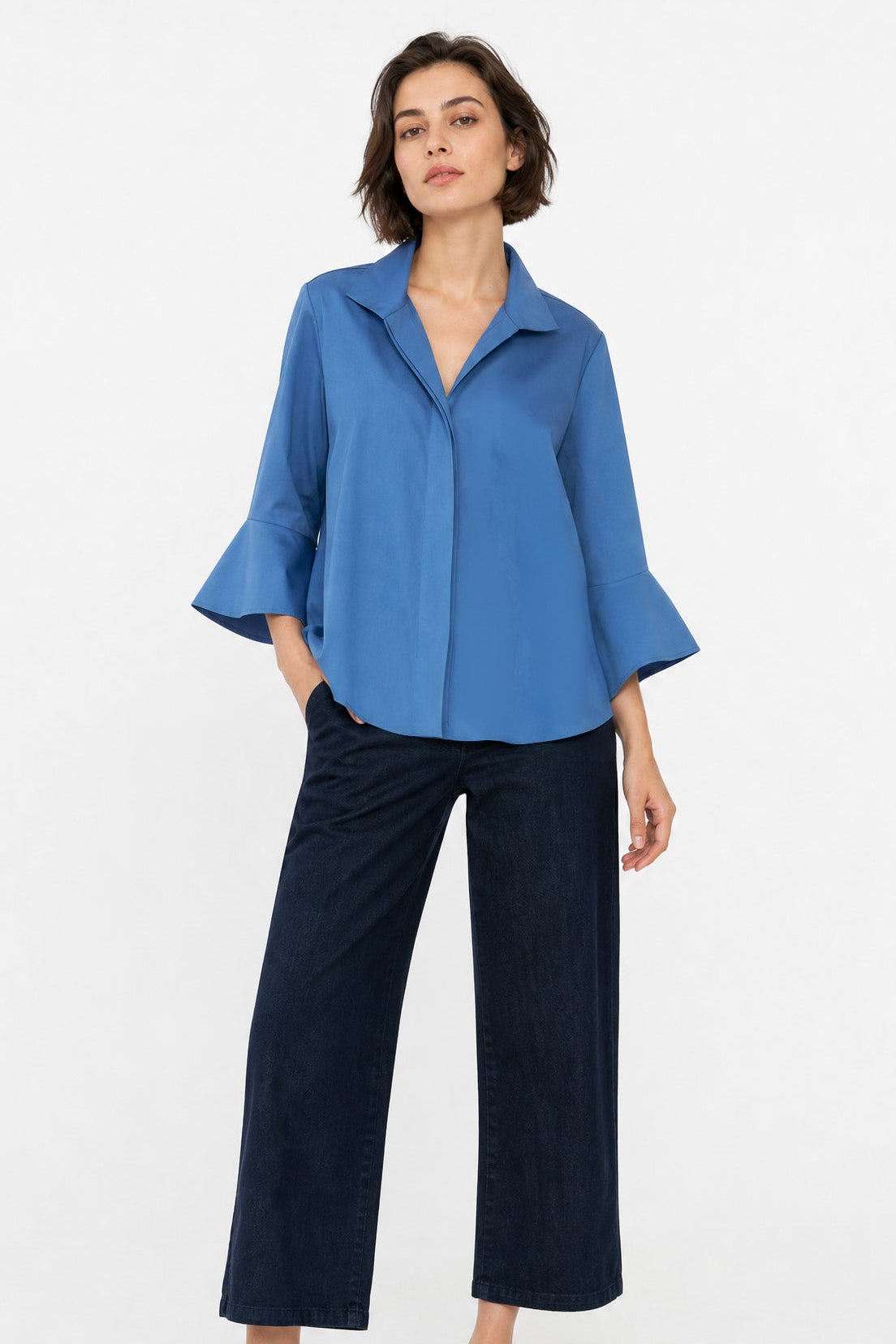 SANDRINE WIDE-CUFF SHIRT IN ITALIAN COTTON STRETCH