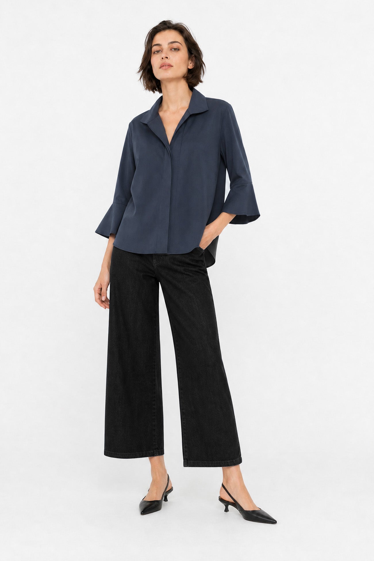 SANDRINE WIDE-CUFF SHIRT IN ITALIAN COTTON POPLIN